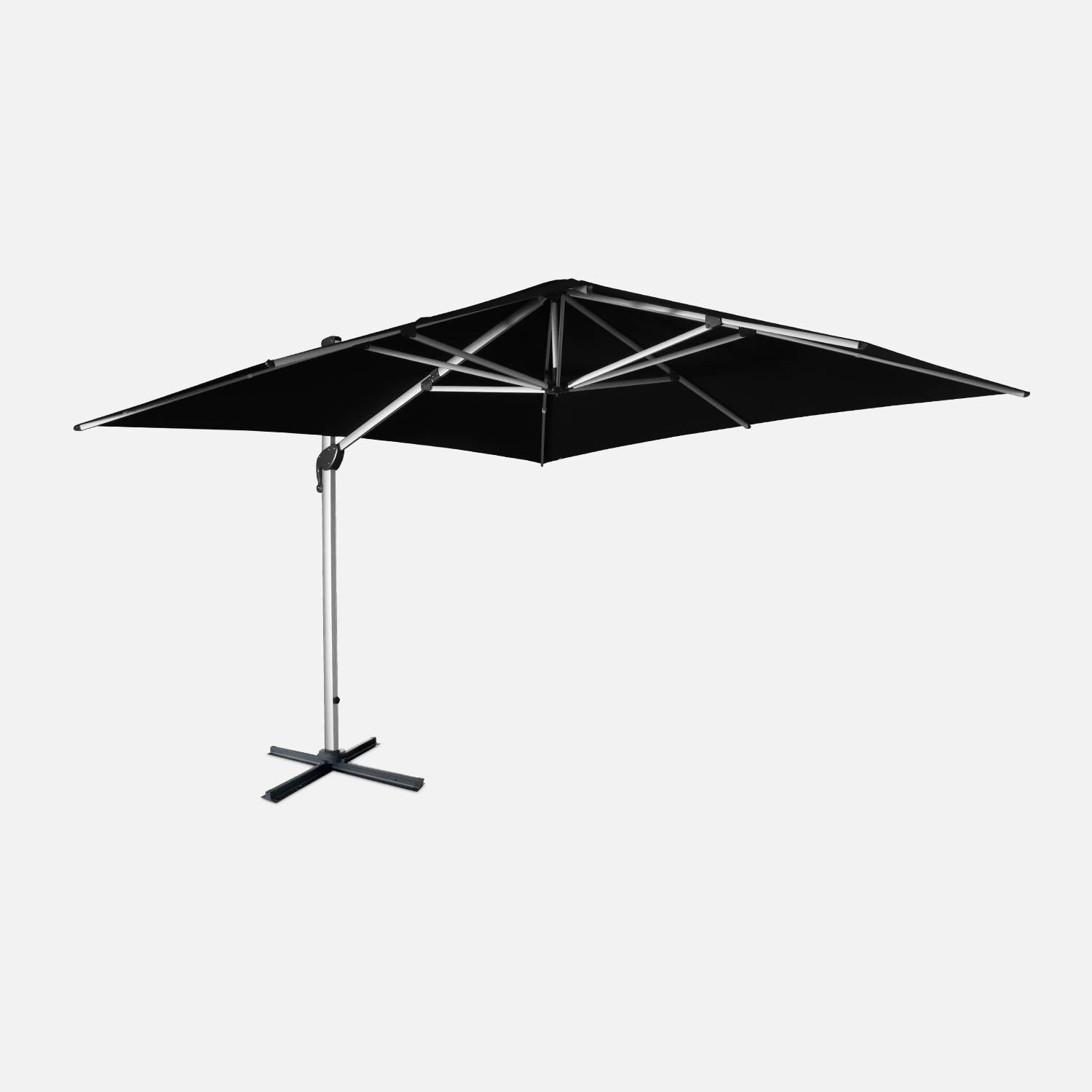 Premium quality, 4x4m square parasol - PYLA Black - Agora canopy, anodised aluminium stand, rotating | sweeek