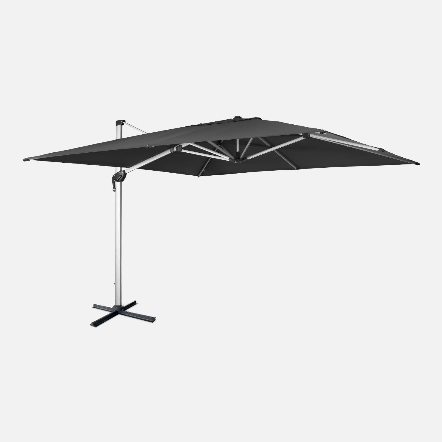 Premium quality, 4x4m square parasol - PYLA Anthracite grey - European Agora canopy, anodised aluminium stand, rotating, protective dust cover Photo1