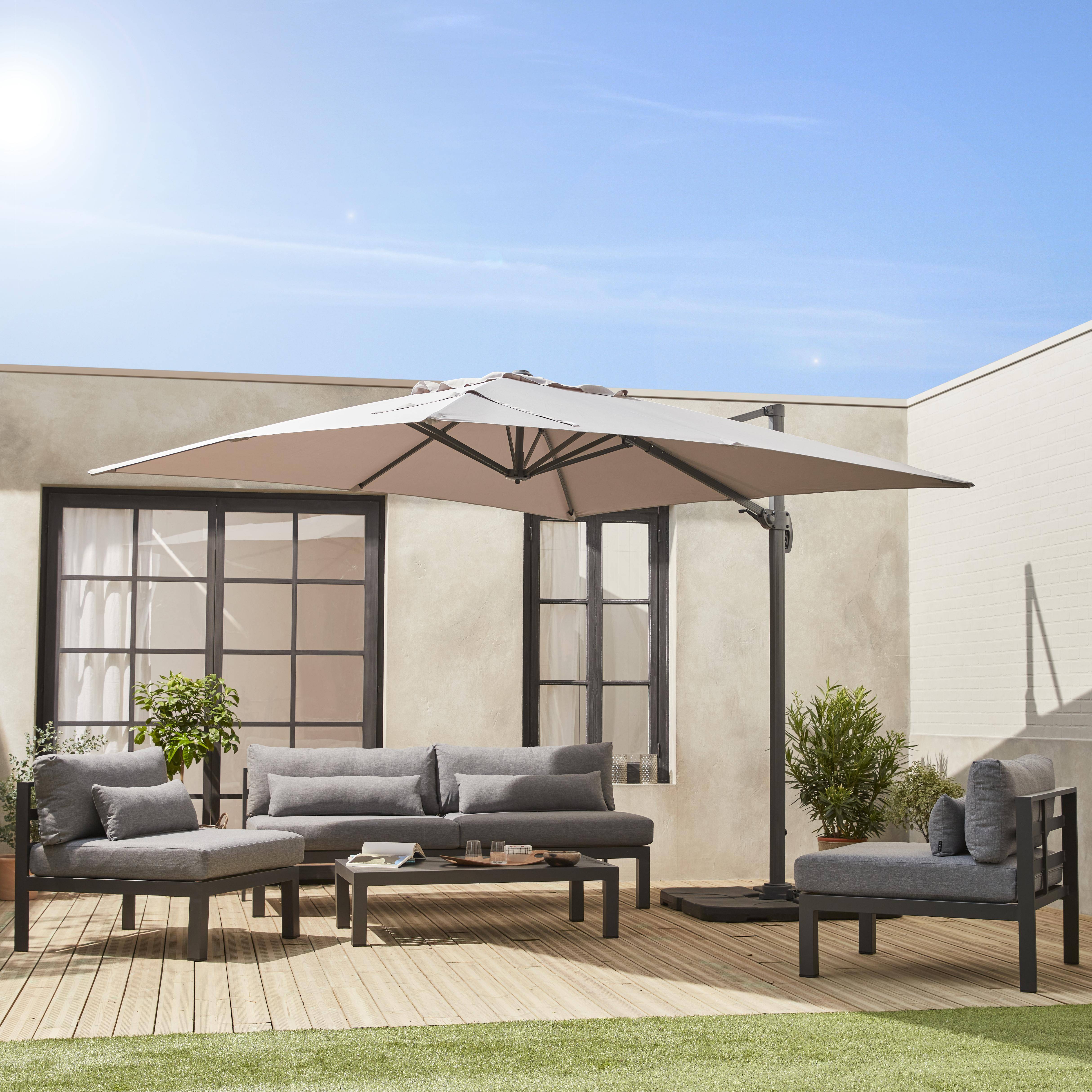 Vervangende lier voor parasol Roma 3 x 3 meter met nylon touw en handvat, Zwart, gedecentraliseerd