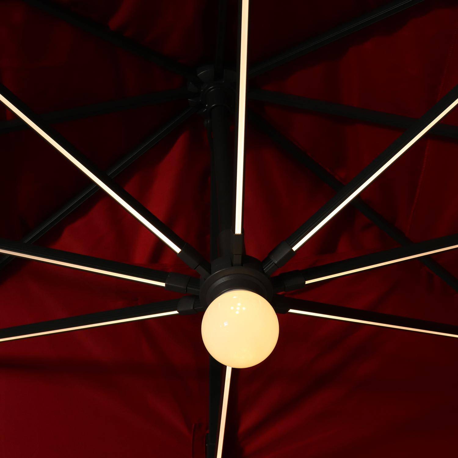 Sombrilla, Parasol excéntrico rectangular, LED, Antracita Rojo, 3x4 m, Base giratoria - Luce,sweeek,Photo3