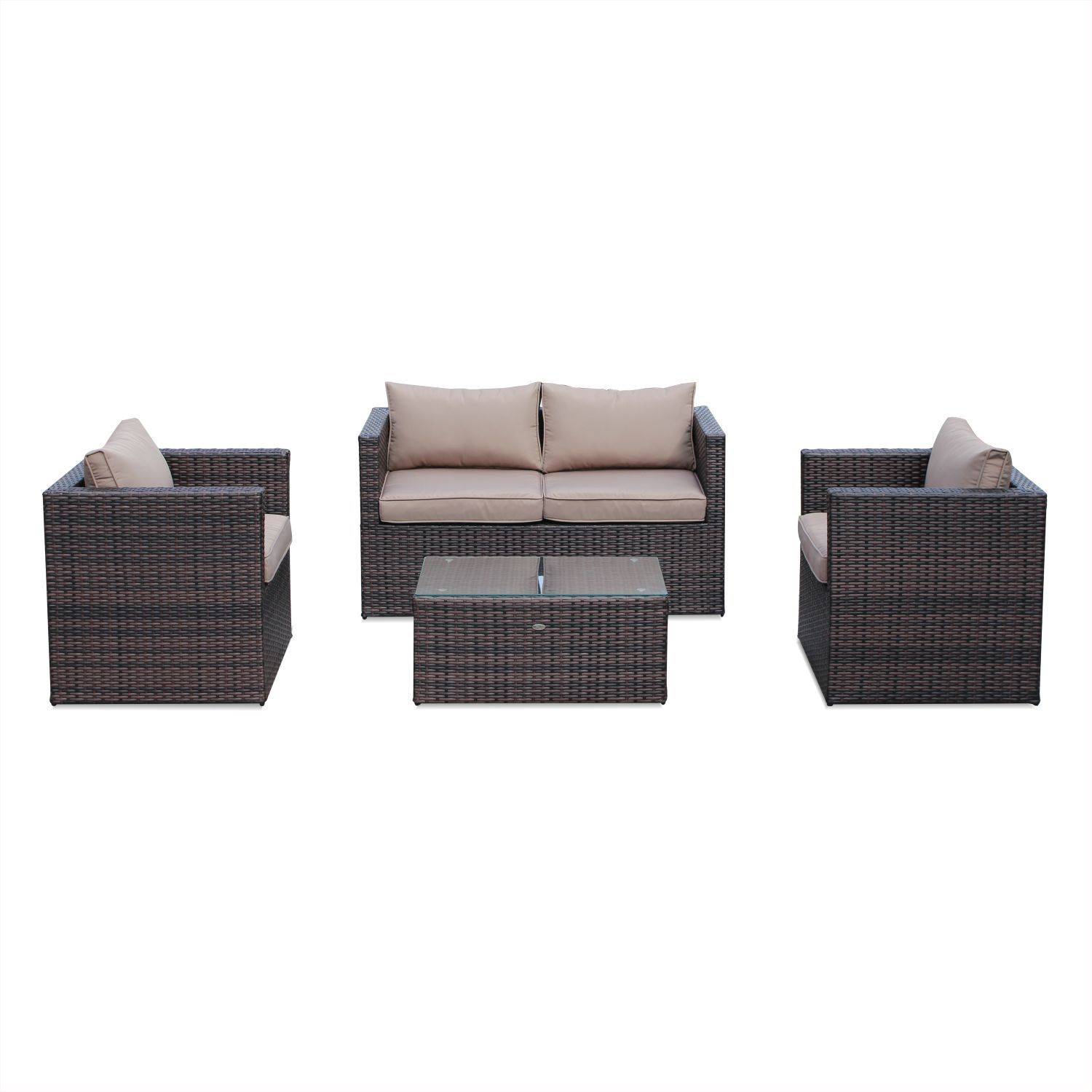 Salotto da giardino in resina intrecciata, 4 posti, Anzio, Marrone, 126x70x64.5 cm Photo3