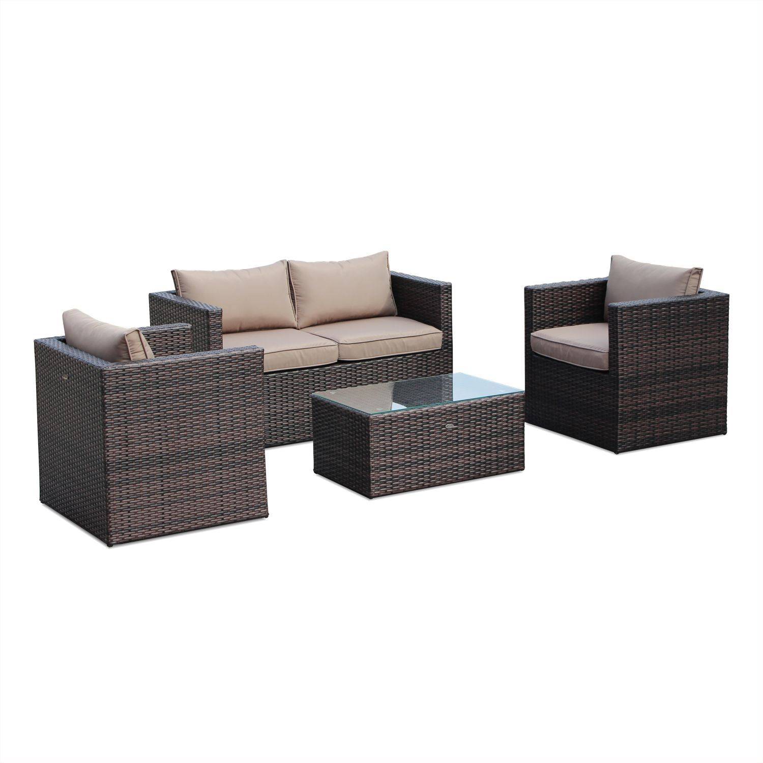 Salotto da giardino in resina intrecciata, 4 posti, Anzio, Marrone, 126x70x64.5 cm Photo2