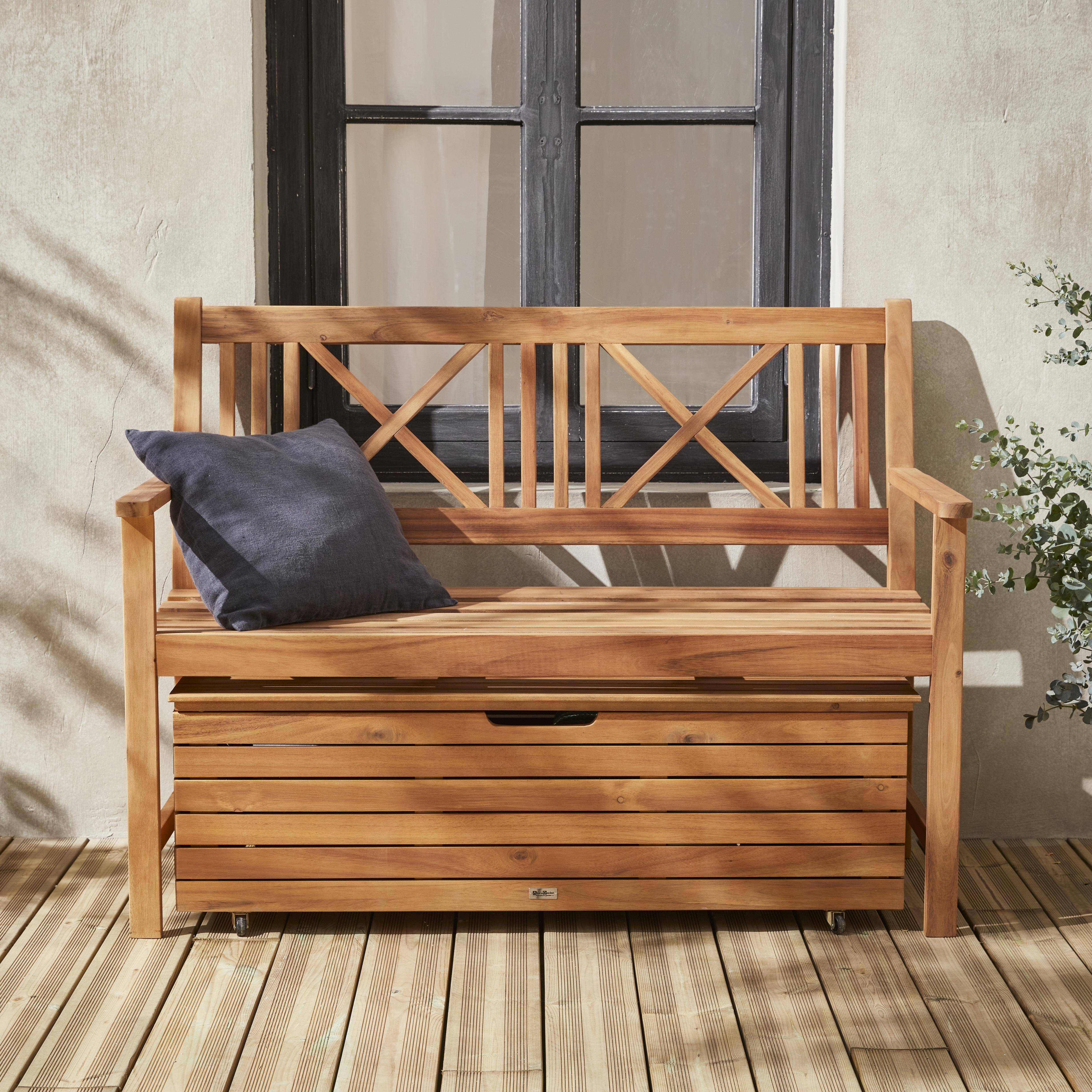 Gartenkiste aus Holz - 110 l, Kissenaufbewahrung 107 x 48,5 cm mit Hebelzylindern und Rädern - Saragosse  Photo2