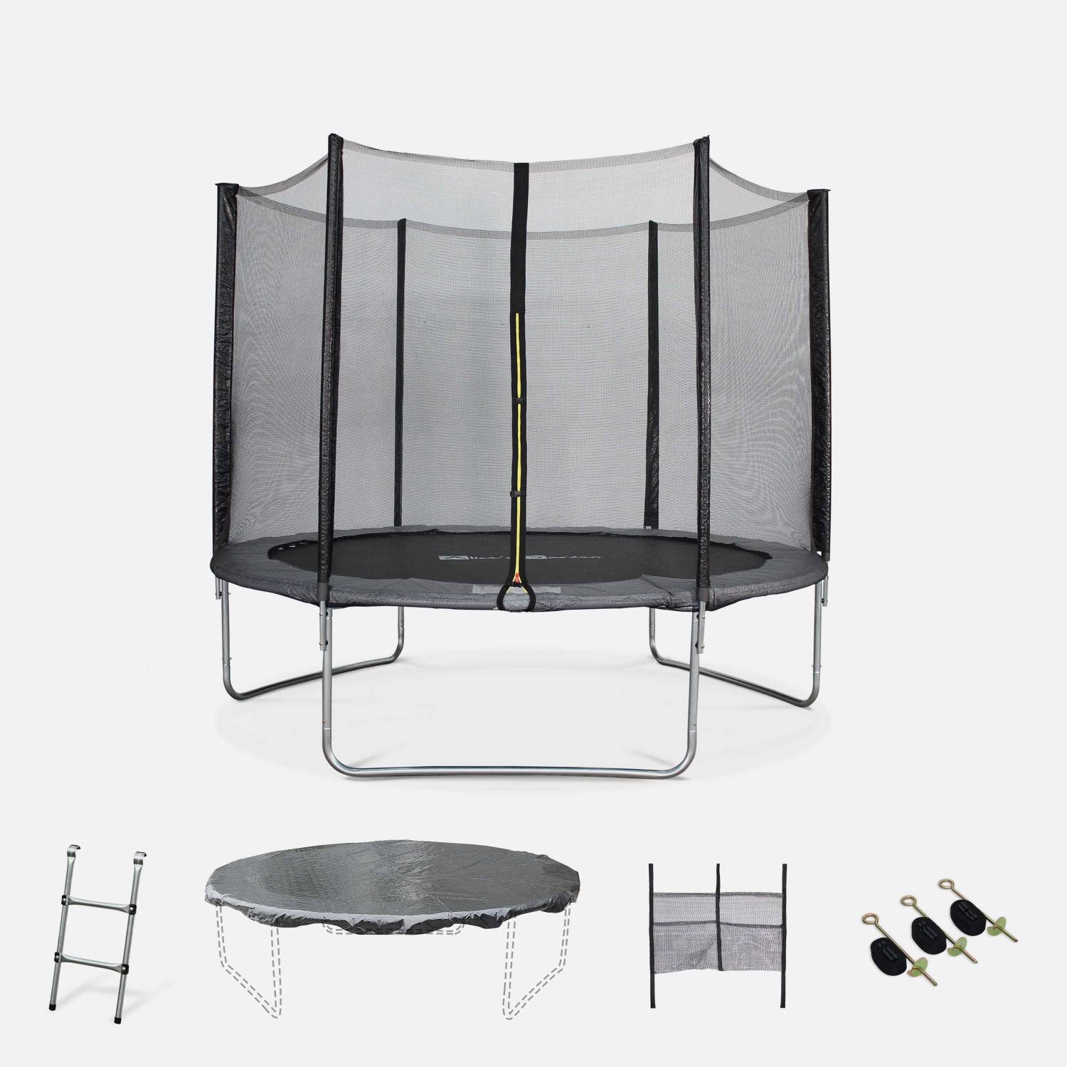 Trampoline Ø 305 cm, veiligheidsnet, ladder, dekzeil, verankeringskit en opbergnet | sweeek