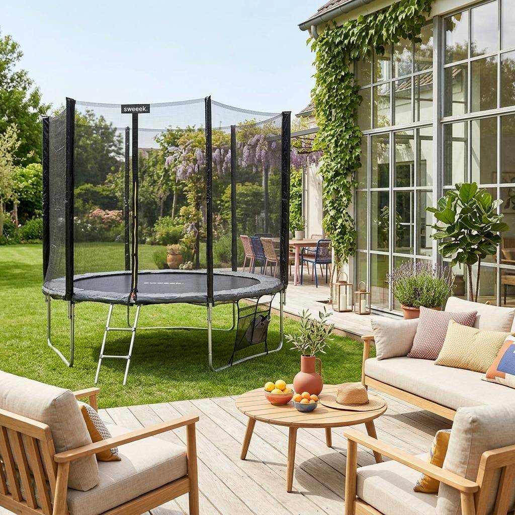 Trampolin 305cm - Mars XXL Grau - mit Sicherheitsnetz, Leiter, Plane, Schuhnetz, Ankersatz, 305 cm Gartentrampolin | PRO Qualität | EU-Standards,sweeek,Photo1