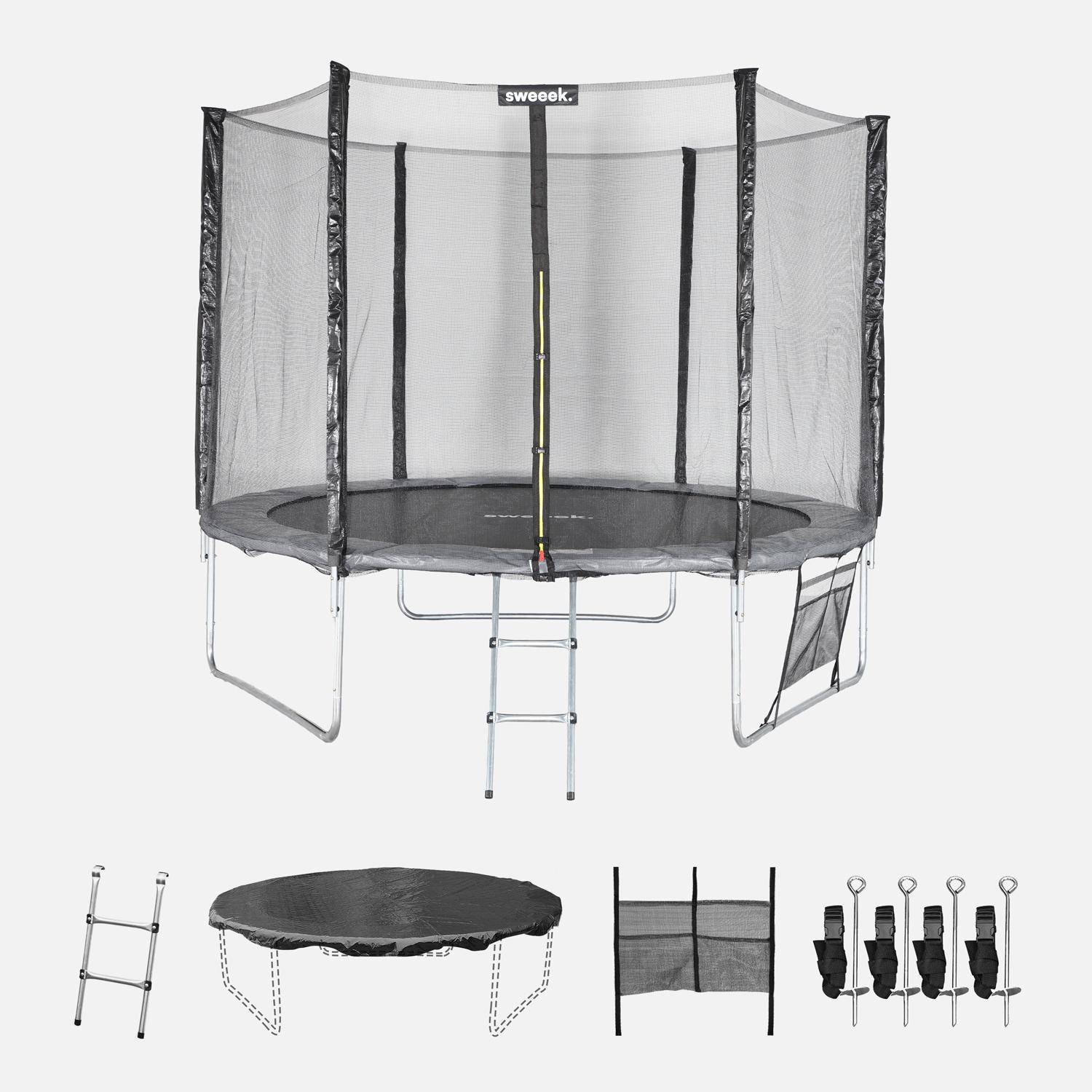 Trampolin 305cm - Mars XXL Grau - mit Sicherheitsnetz, Leiter, Plane, Schuhnetz, Ankersatz, 305 cm Gartentrampolin | PRO Qualität | EU-Standards,sweeek,Photo2