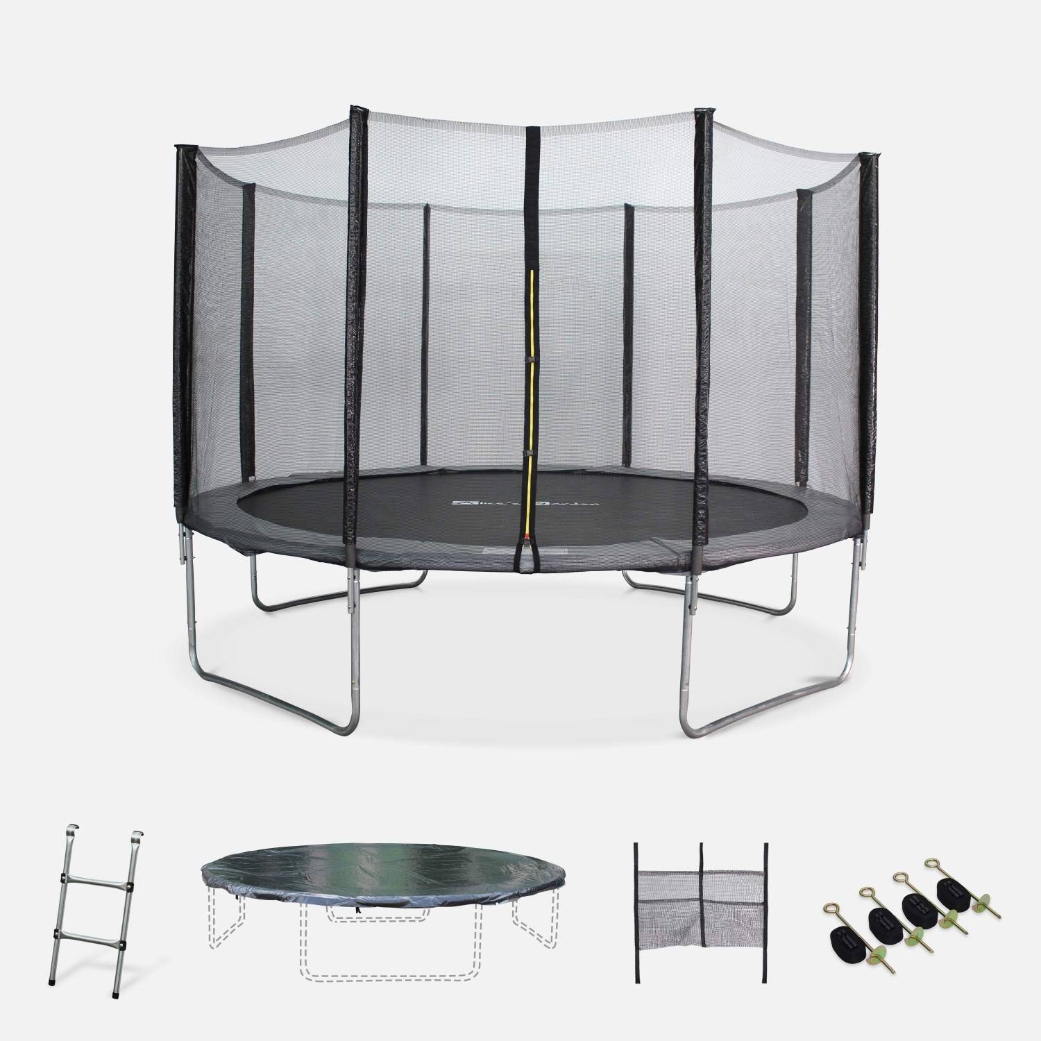 Trampoline Ø 370 cm Saturne XXL, veiligheidsnet, ladder, dekzeil, verankeringskit en opbergnet