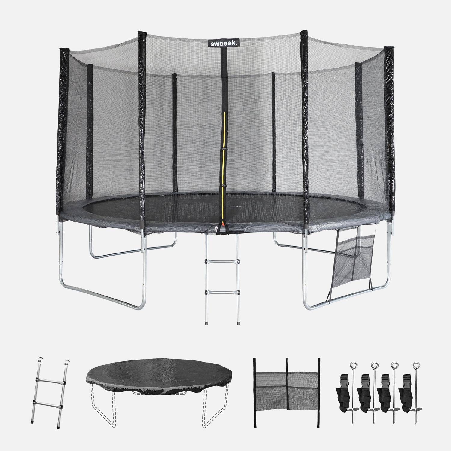 400cm graues Trampolin mit Schutznetz, Leiter, Plane, Schuhnetz, Ankersatz - Mercure XXL- Gartentrampolin 400 cm 4m | PRO-Qualität. | EU-Standards. Photo1