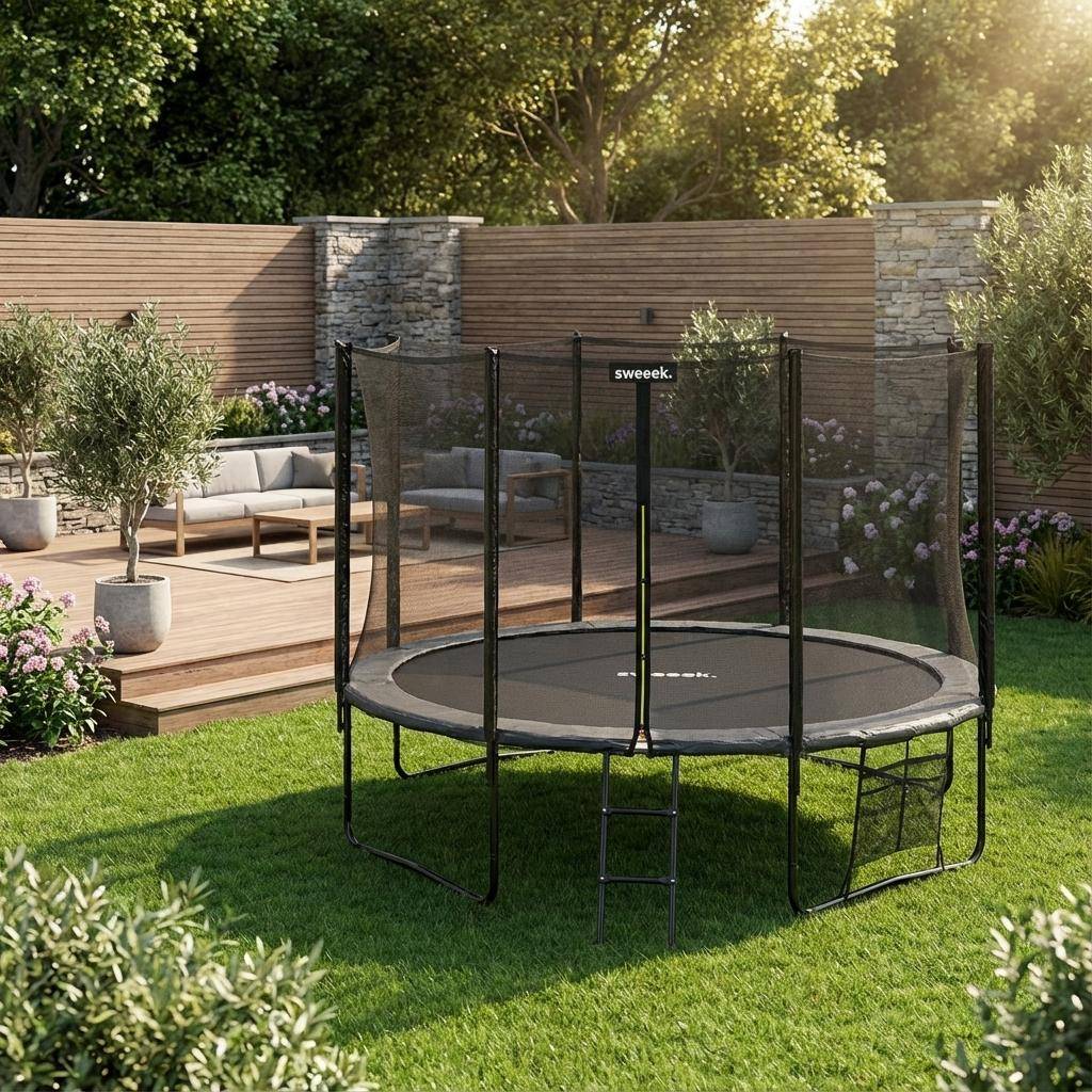 Trampoline Rond Jump'Up 250cm - Filet de Protection, Echelle + Kit d'ancrage
