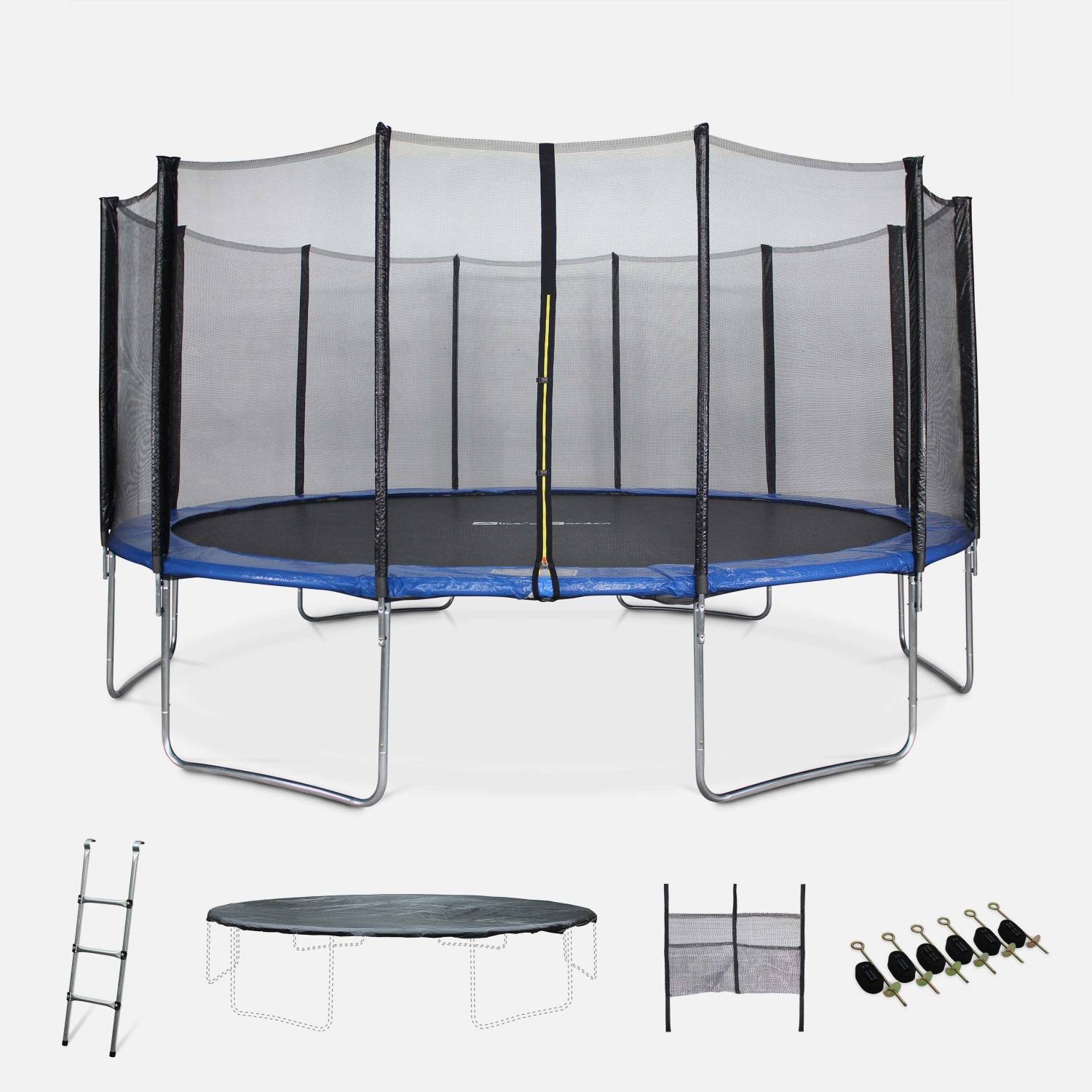 Trampoline Ø 490 cm, veiligheidsnet, ladder, dekzeil, verankeringskit en opbergnet | sweeek