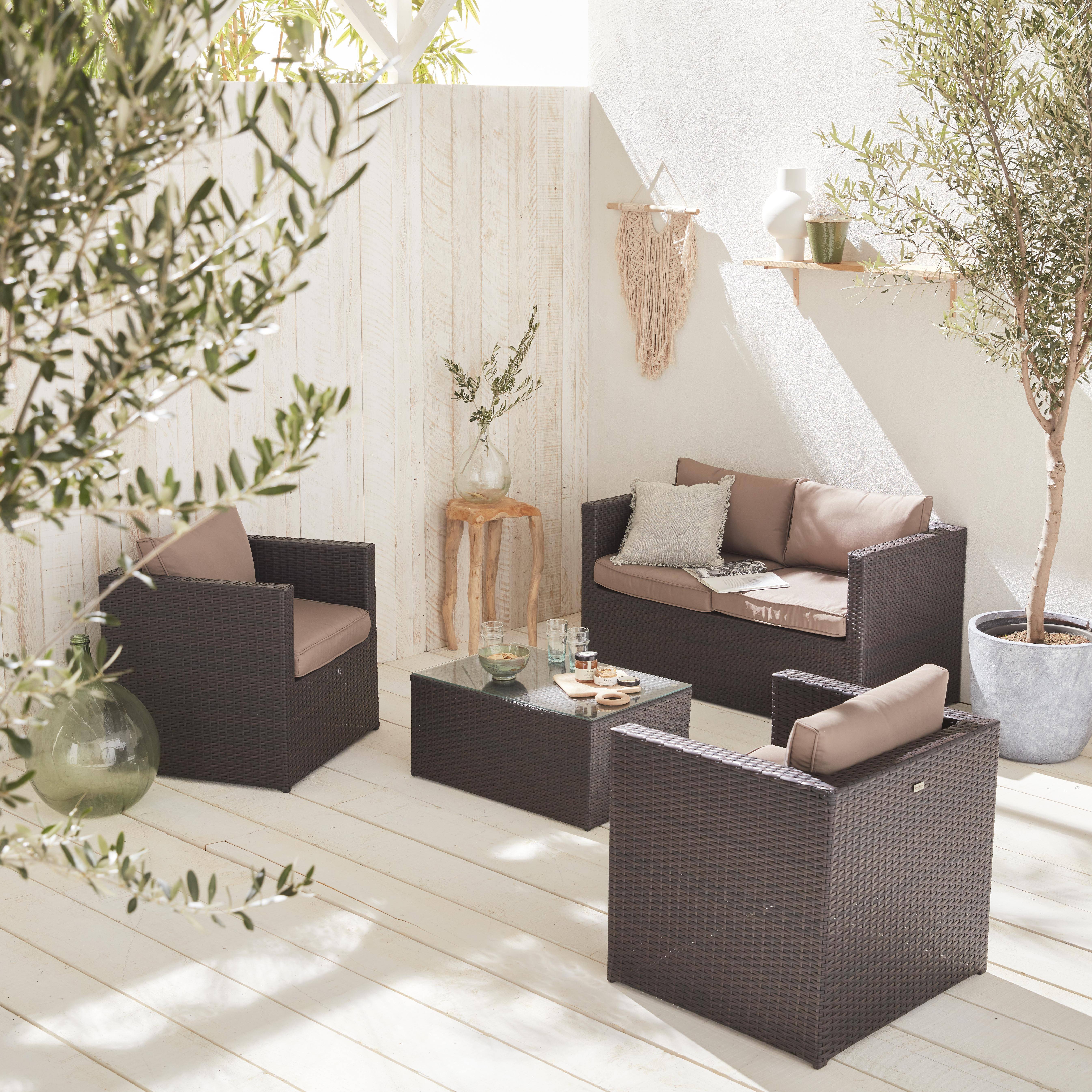 Salotto da giardino in resina intrecciata, 4 posti, Anzio, Marrone, 126x70x64.5 cm Photo1