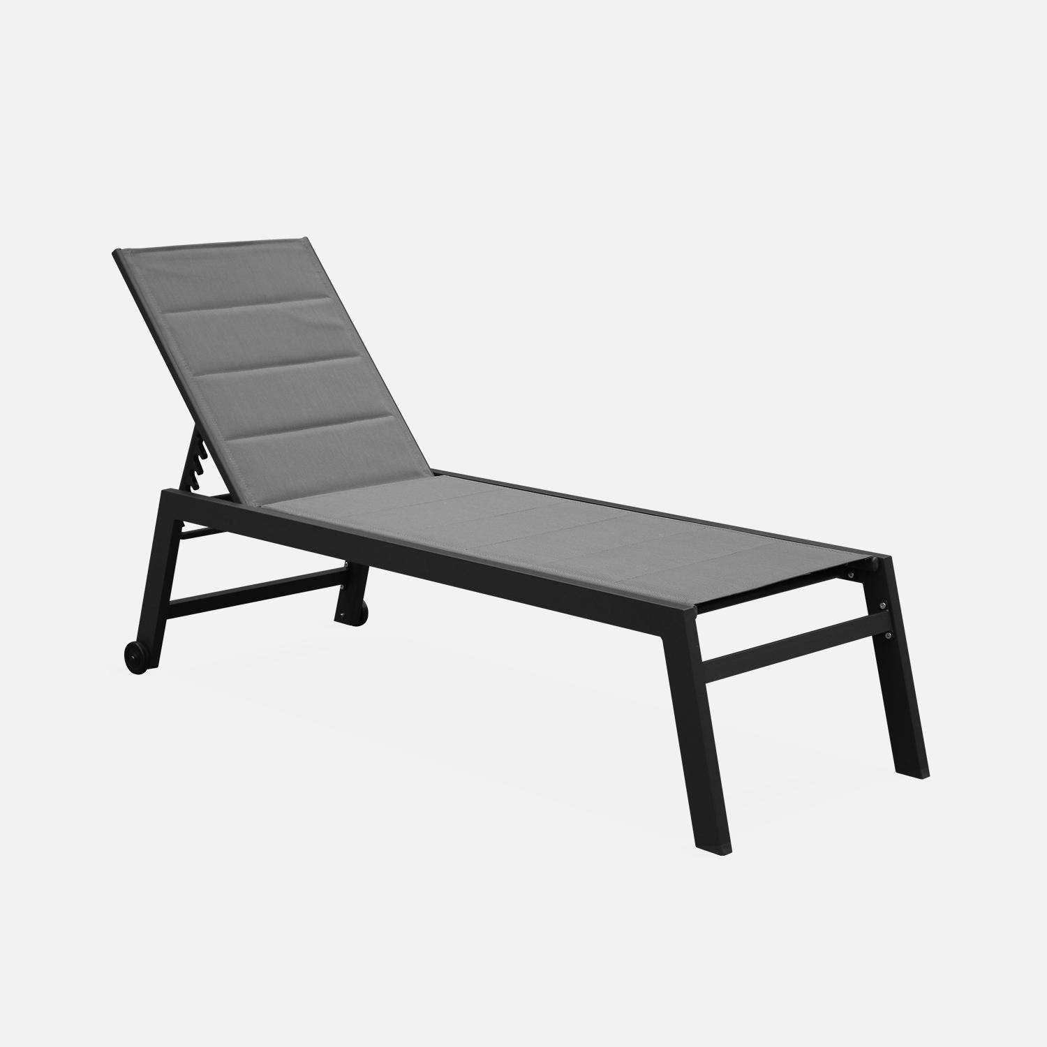 Sun lounger - Solis - Textilene and aluminium sun lounger with 6 positions, anthracite grey frame, grey textilene Photo3