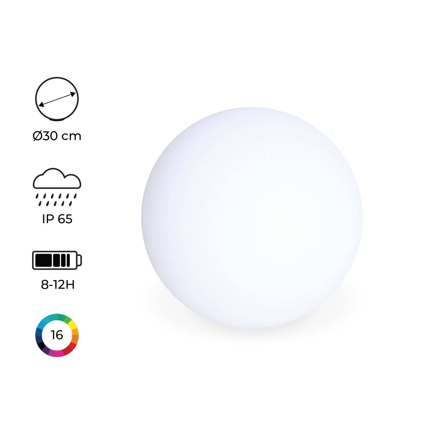 Lampada LED 30cm - Sfera decorativa luminosa,16 colori, Ø 30 cm, caricabatterie ad induzione senza fili. Photo1