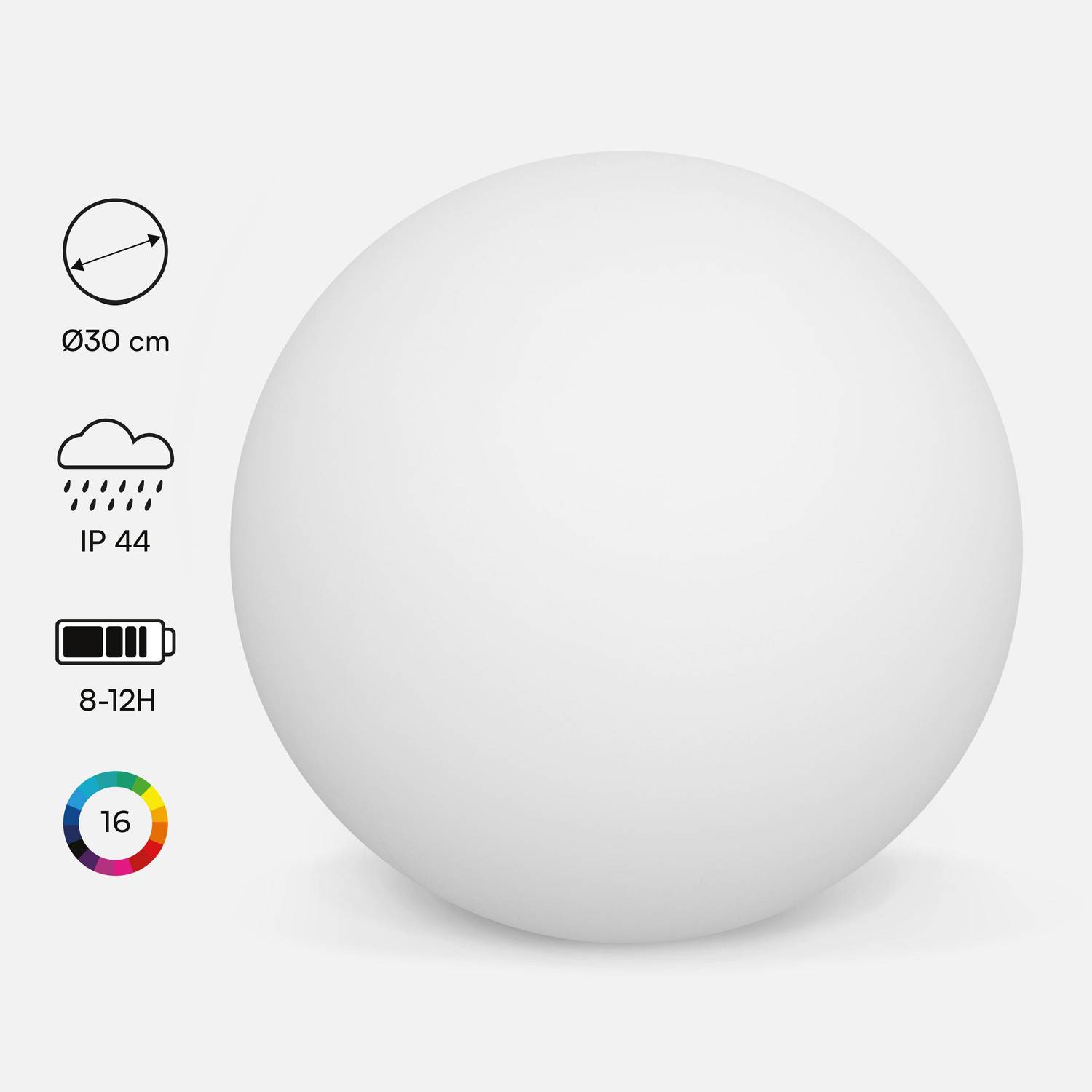 Boule LED 30cm - Sphère décorative lumineuse, 16 couleurs, Ø 30 cm Photo1