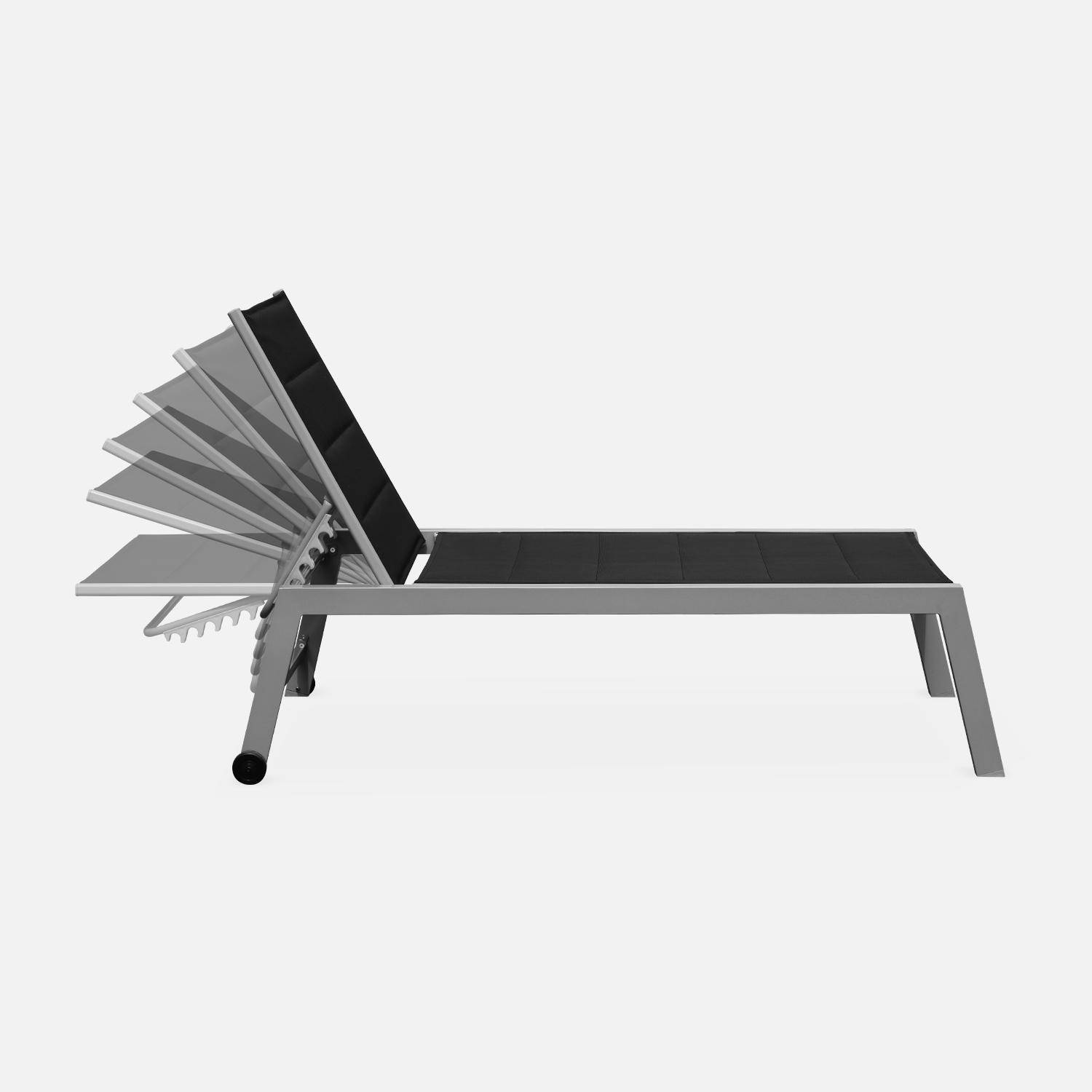 bain de soleil - Solis - Transat textilène matelassé et aluminium 6 positions, structure grise, textilène noir Photo5