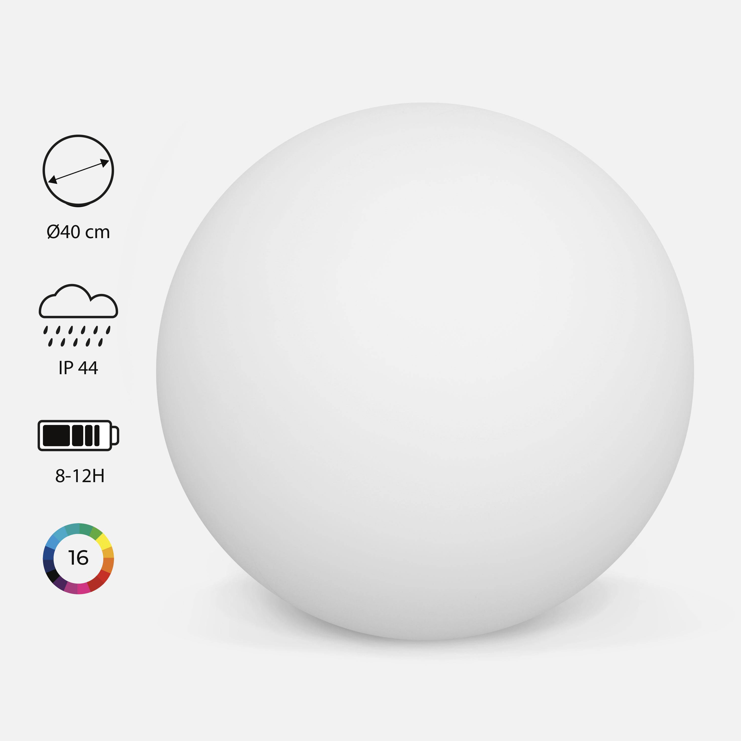 Bola LED de 40 cm com 16 cores à prova de água, Esfera LED ø40cm, 40x40x38 cm Photo1