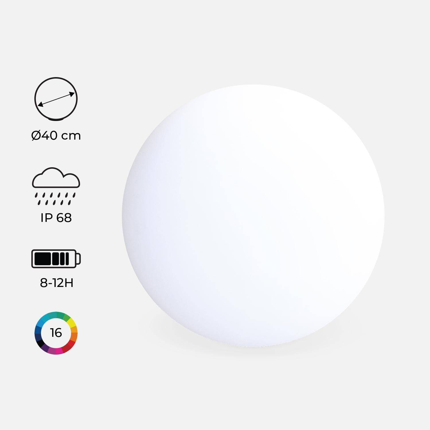Boule LED 40cm - Esfera decorativa iluminada, 16 cores, Ø 40cm,sweeek,Photo1