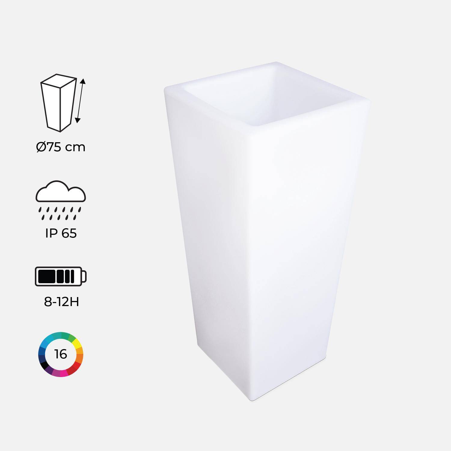 Suporte para vasos de iluminação LED multicolor e recarregável, para exterior  - 16 cores  - Suporte para vasos 75 cm,sweeek,Photo1