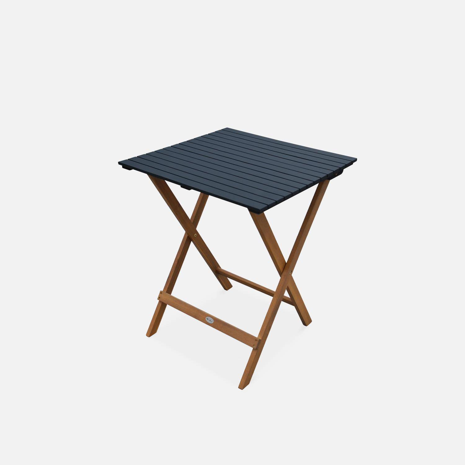 Table de jardin bistrot en bois 60x60cm - Barcelona Bois / Noir -  pliante bicolore carrée en acacia avec 2 chaises pliables Photo6