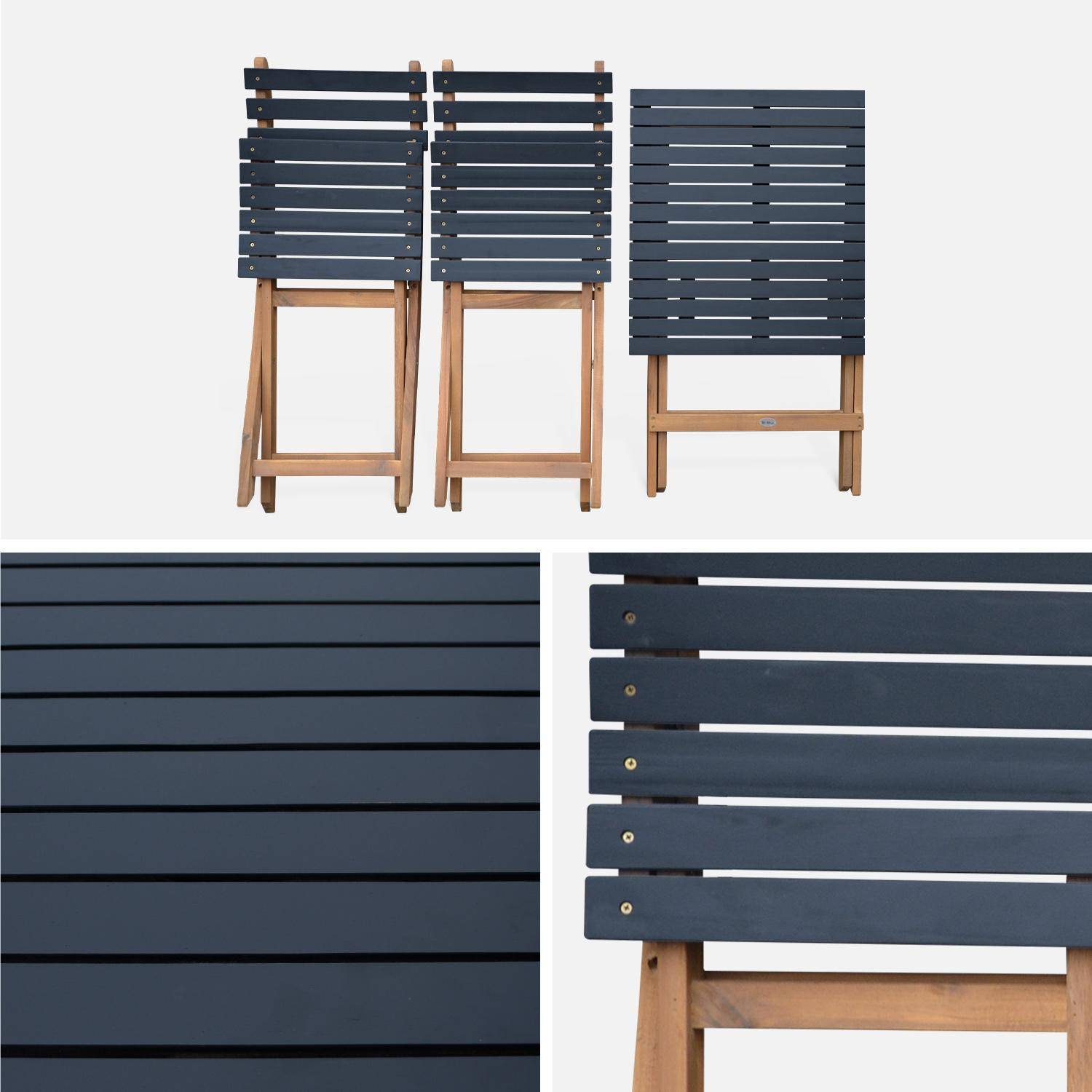 Table de jardin bistrot en bois 60x60cm - Barcelona Bois / Noir -  pliante bicolore carrée en acacia avec 2 chaises pliables Photo7