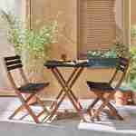 Tavolo da giardino bistrot in legno 60x60cm - Barcelona Legno / Nero - pieghevole, bicolore, quadrato, in legno acacia con 2 sedie pieghevoli Photo3