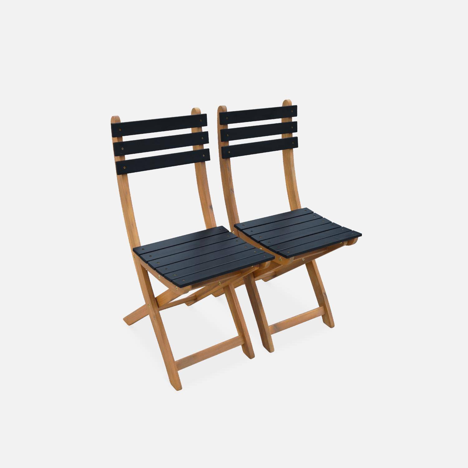Mesa de jardín de madera Bistro 60x60cm - Barcelona - negro, mesa plegable cuadrada bicolor con 2 sillas plegables, acacia,sweeek,Photo5