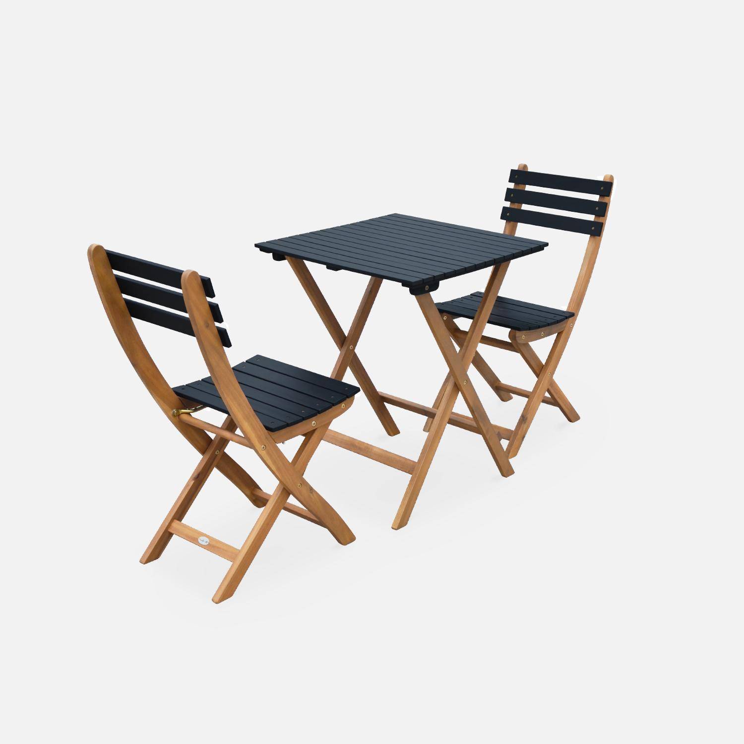 Mesa de jardín de madera Bistro 60x60cm - Barcelona - negro, mesa plegable cuadrada bicolor con 2 sillas plegables, acacia,sweeek,Photo4