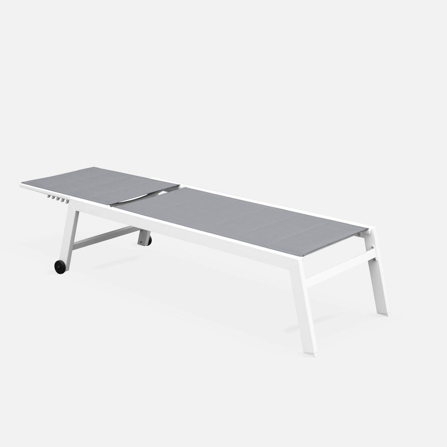 Tumbona de aluminio blanco y textileno gris, reclinable 6 posiciones | Solis Photo3