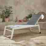bain de soleil - Solis - Transat textilène matelassé et aluminium 6 positions, structure blanche, textilène gris Photo1