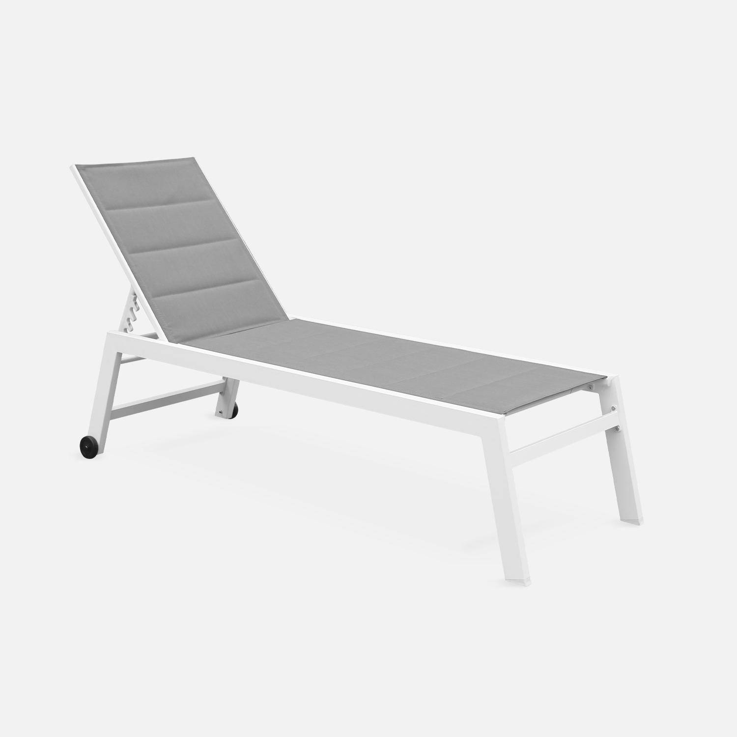 Tumbona de aluminio blanco y textileno gris, reclinable 6 posiciones | Solis,sweeek,Photo2