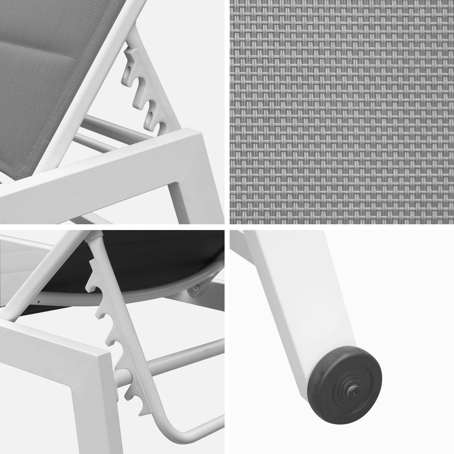 Tumbona de aluminio blanco y textileno gris, reclinable 6 posiciones | Solis,sweeek,Photo5
