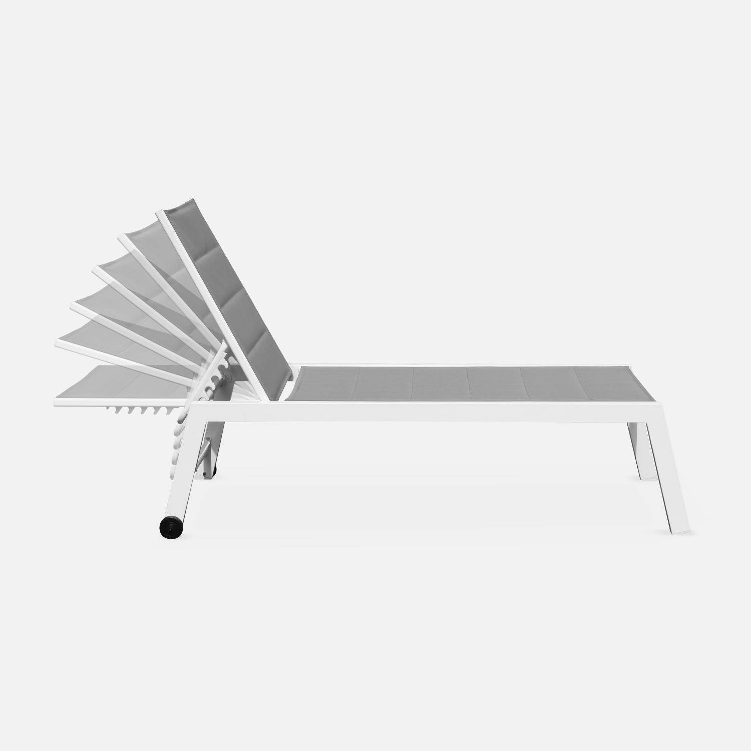 Tumbona de aluminio blanco y textileno gris, reclinable 6 posiciones | Solis,sweeek,Photo4