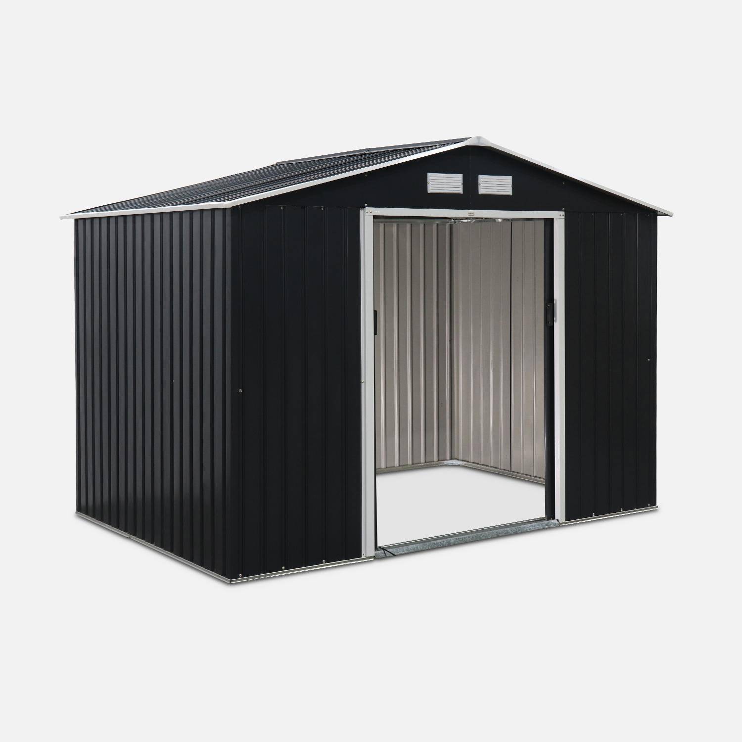 (9 X 6FT) 5.39m² Metal garden shed - Tool shed with single latch door, ground fixing kit supplied - Ferrain - Grey and White Photo4