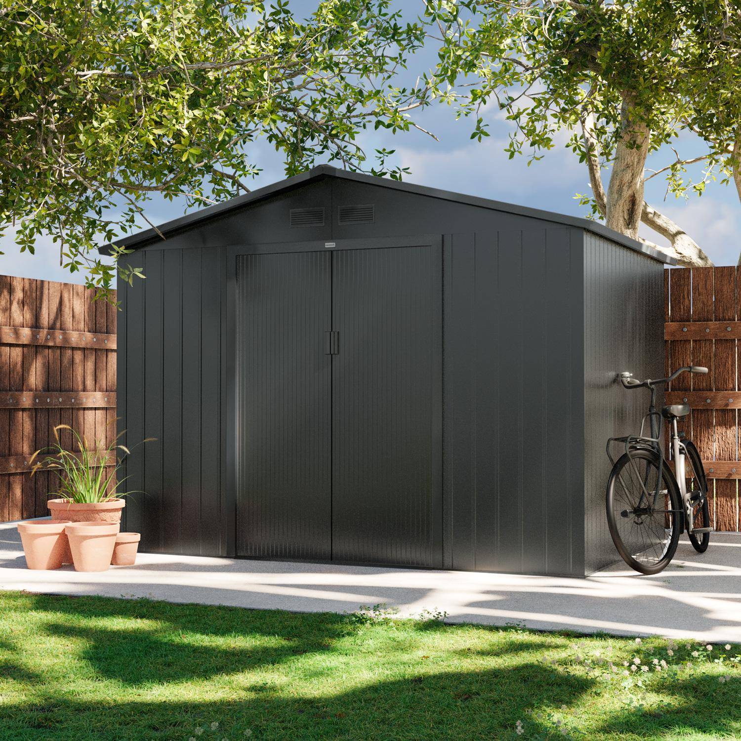 Abrigo de jardim em metal com kit de ancoragem 5,29m², Ferrain, Antracite, 277x194x203 cm Photo1