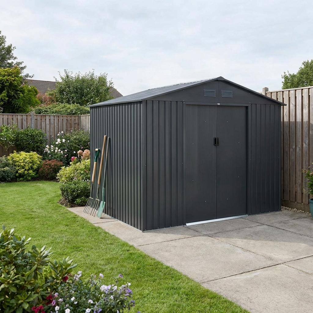 Abrigo de jardim metálico 8,95m² com kit de ancoragem Antracite - 277x322x203 cm Photo1