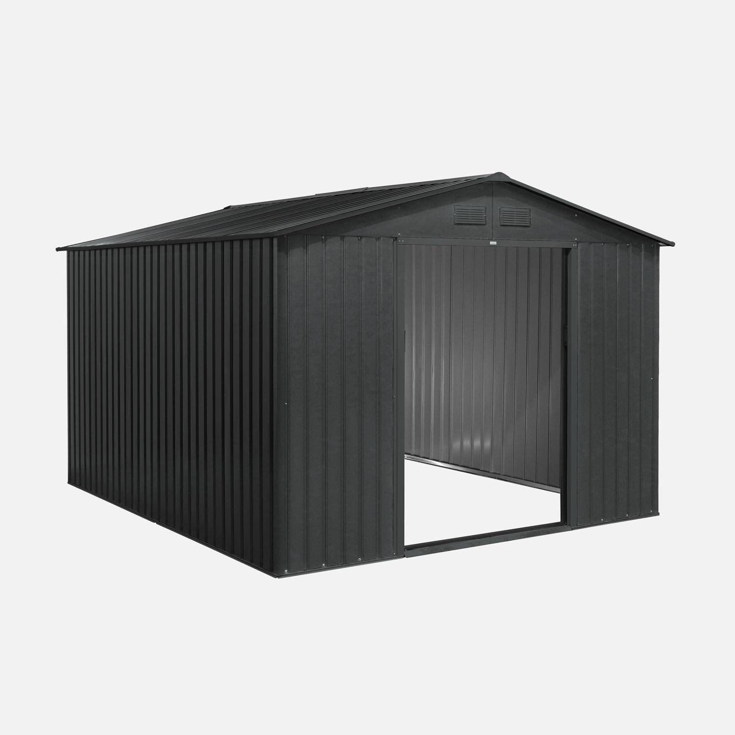 Abrigo de jardim metálico 8,95m² com kit de ancoragem Antracite - 277x322x203 cm,sweeek,Photo4