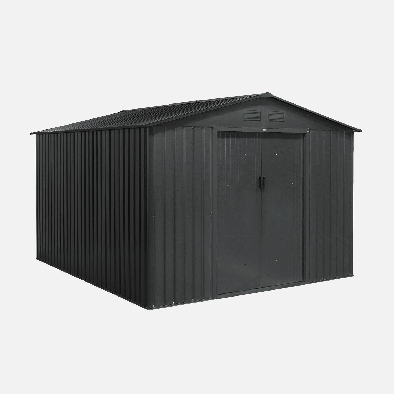 Abrigo de jardim metálico 8,95m² com kit de ancoragem Antracite - 277x322x203 cm,sweeek,Photo2