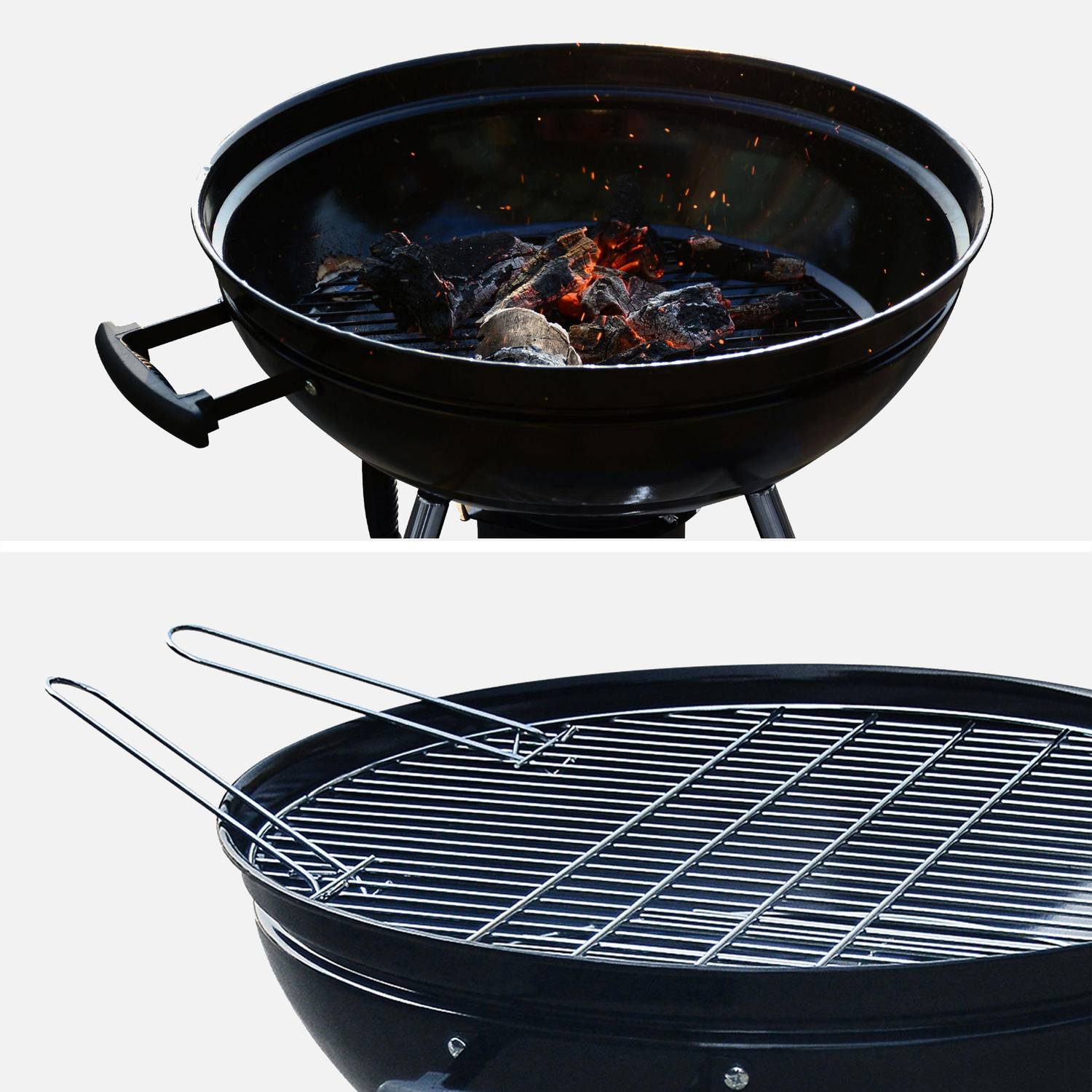 Barbecue au charbon de bois Ø56,5cm avec récupérateur de cendres, grille chromée et cheminée d'allumage Photo3