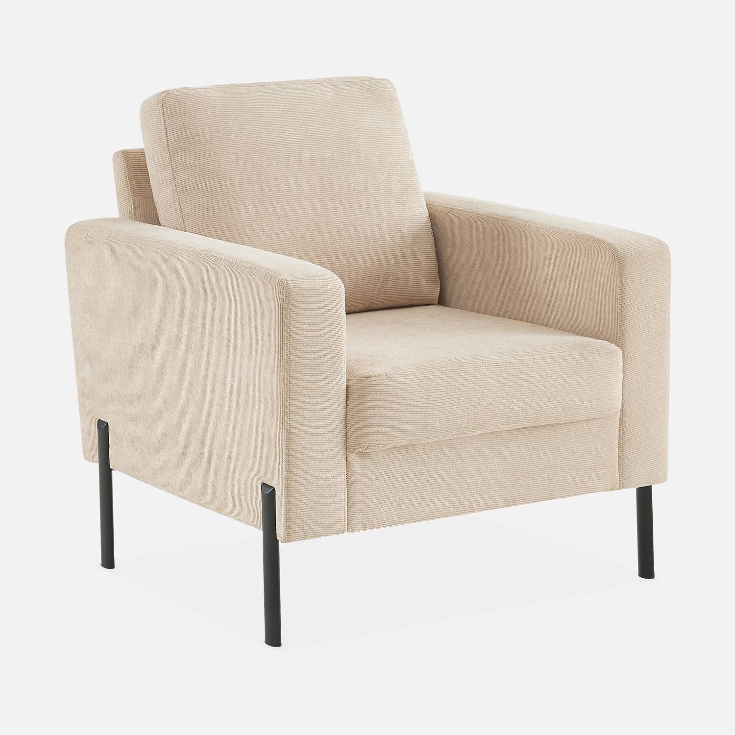 Beige corduroy zetel - Bjorn - 1-zits sofa, rechte metalen poten | sweeek