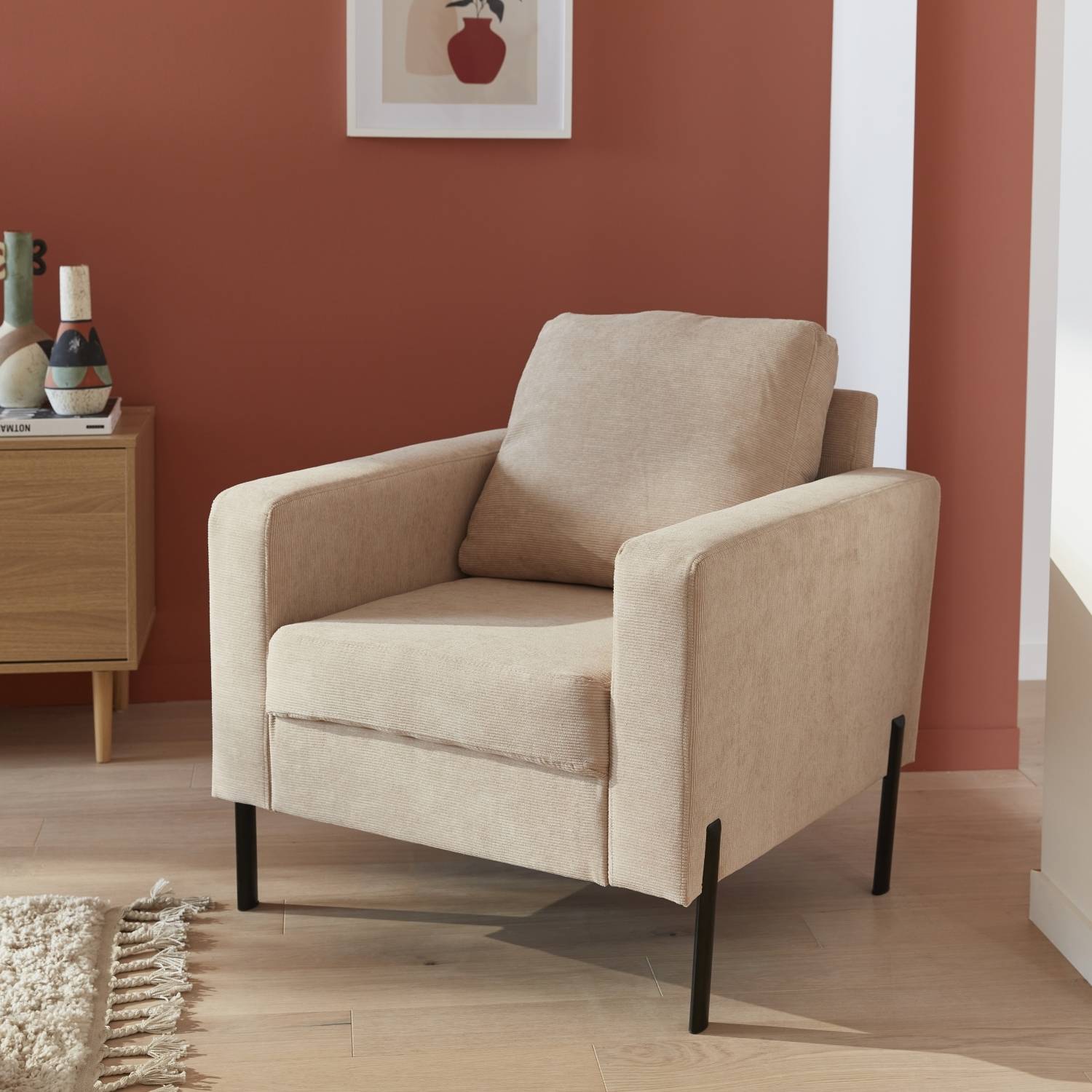Sessel mit Kordsamt-Bezug beige
