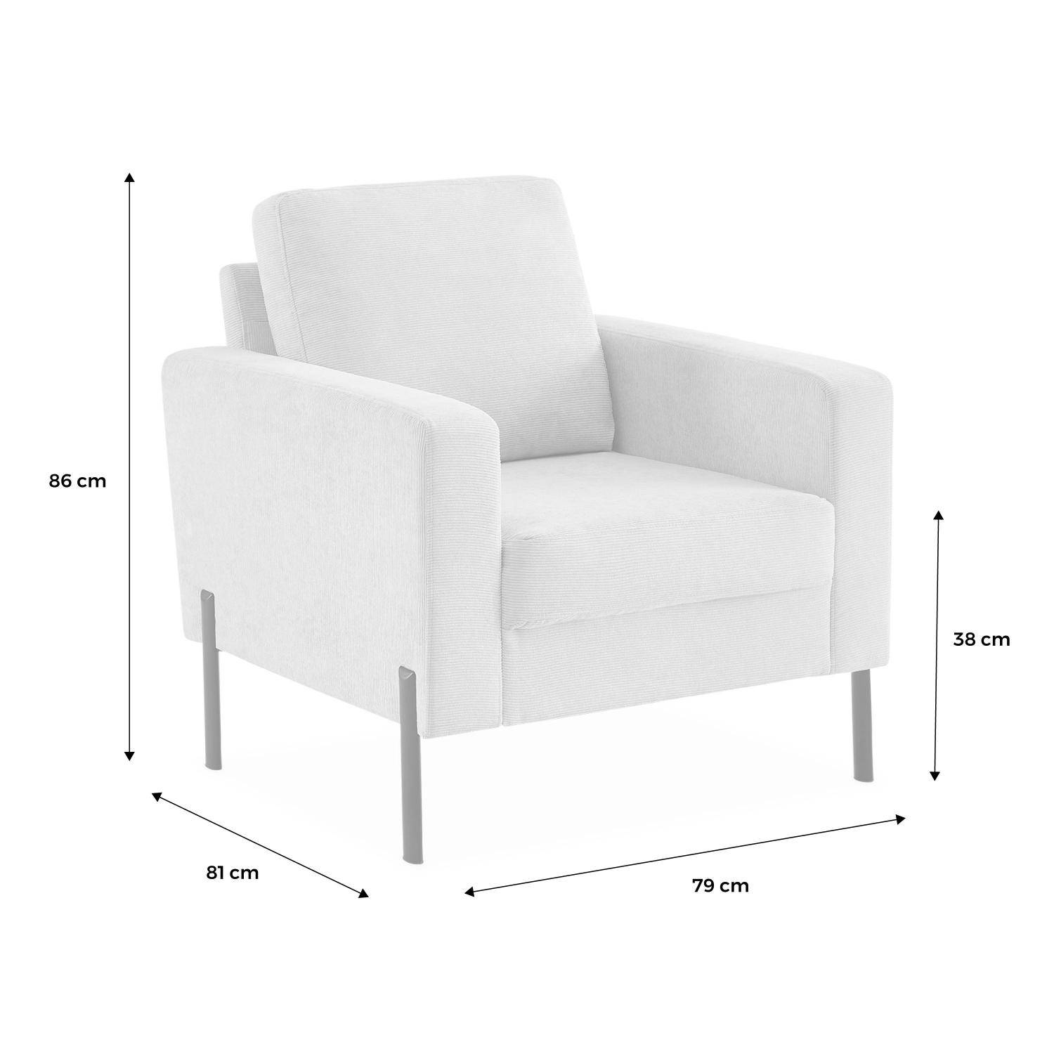 Beige corduroy zetel - Bjorn - 1-zits sofa, rechte metalen poten Photo7