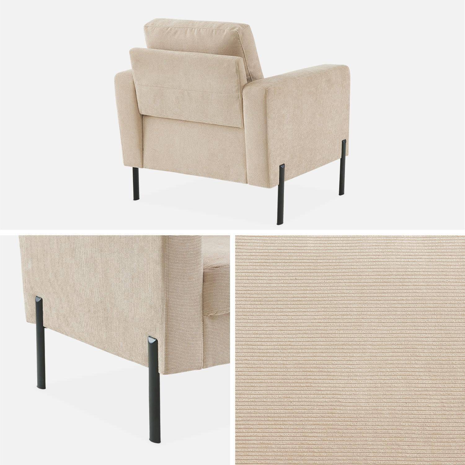 Beige corduroy zetel - Bjorn - 1-zits sofa, rechte metalen poten,sweeek,Photo5