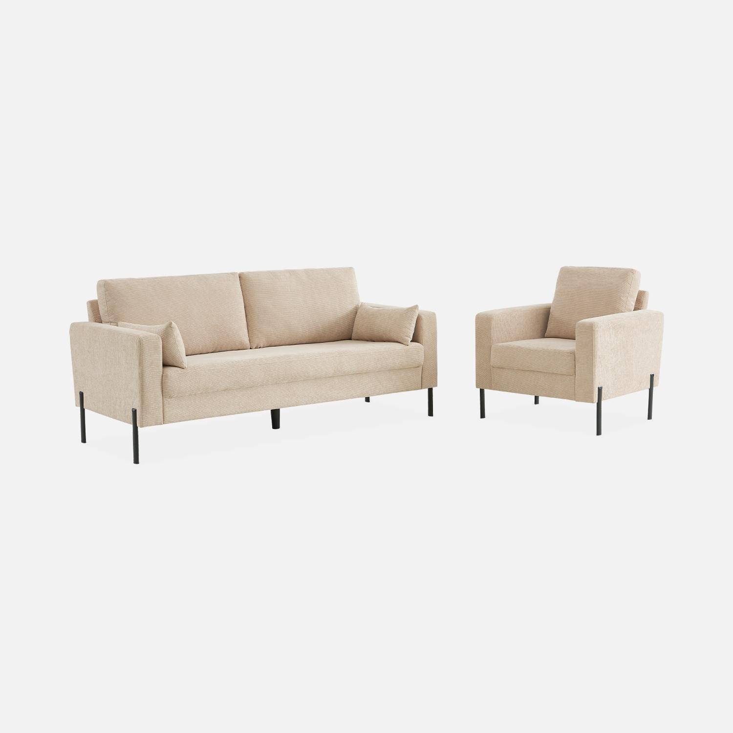 Beige corduroy zetel - Bjorn - 1-zits sofa, rechte metalen poten Photo6