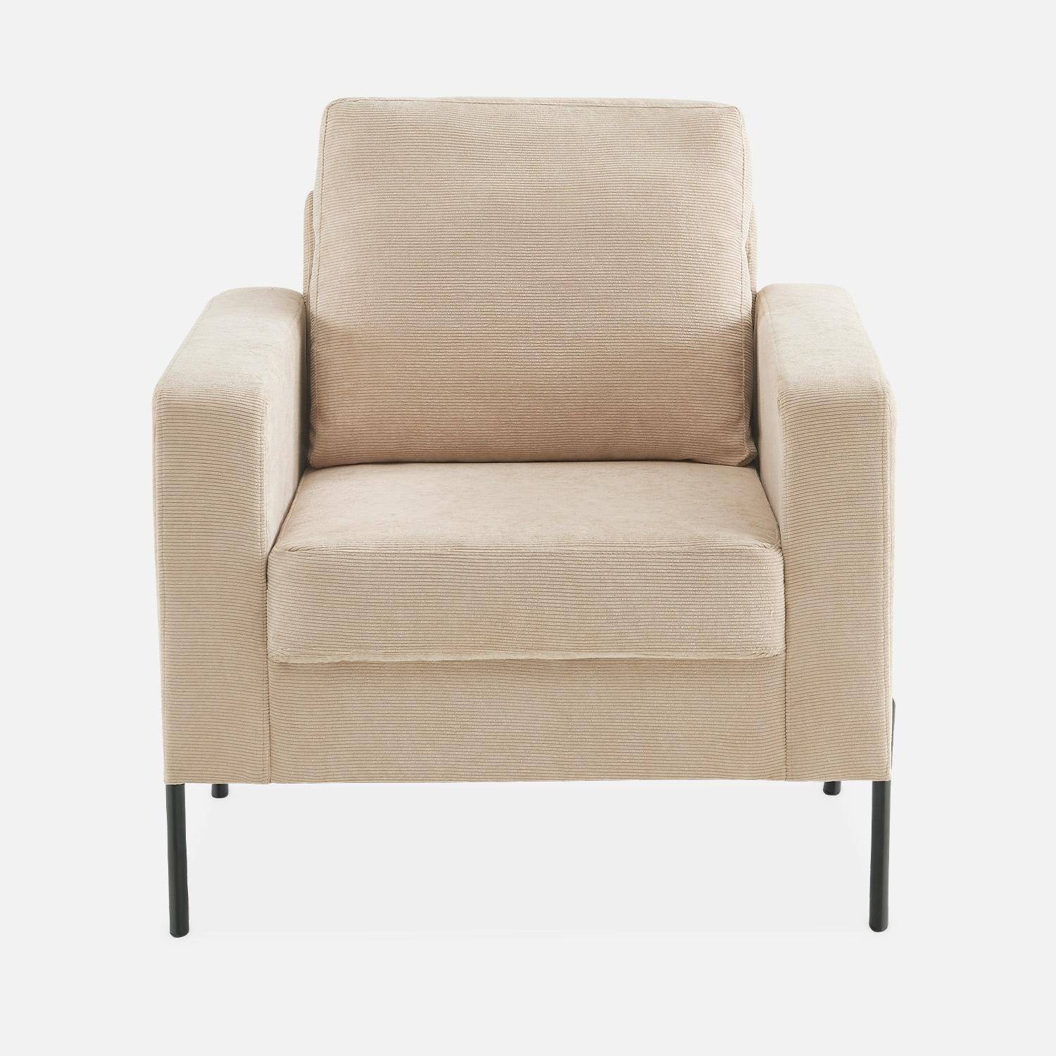 Beige corduroy zetel - Bjorn - 1-zits sofa, rechte metalen poten,sweeek,Photo4