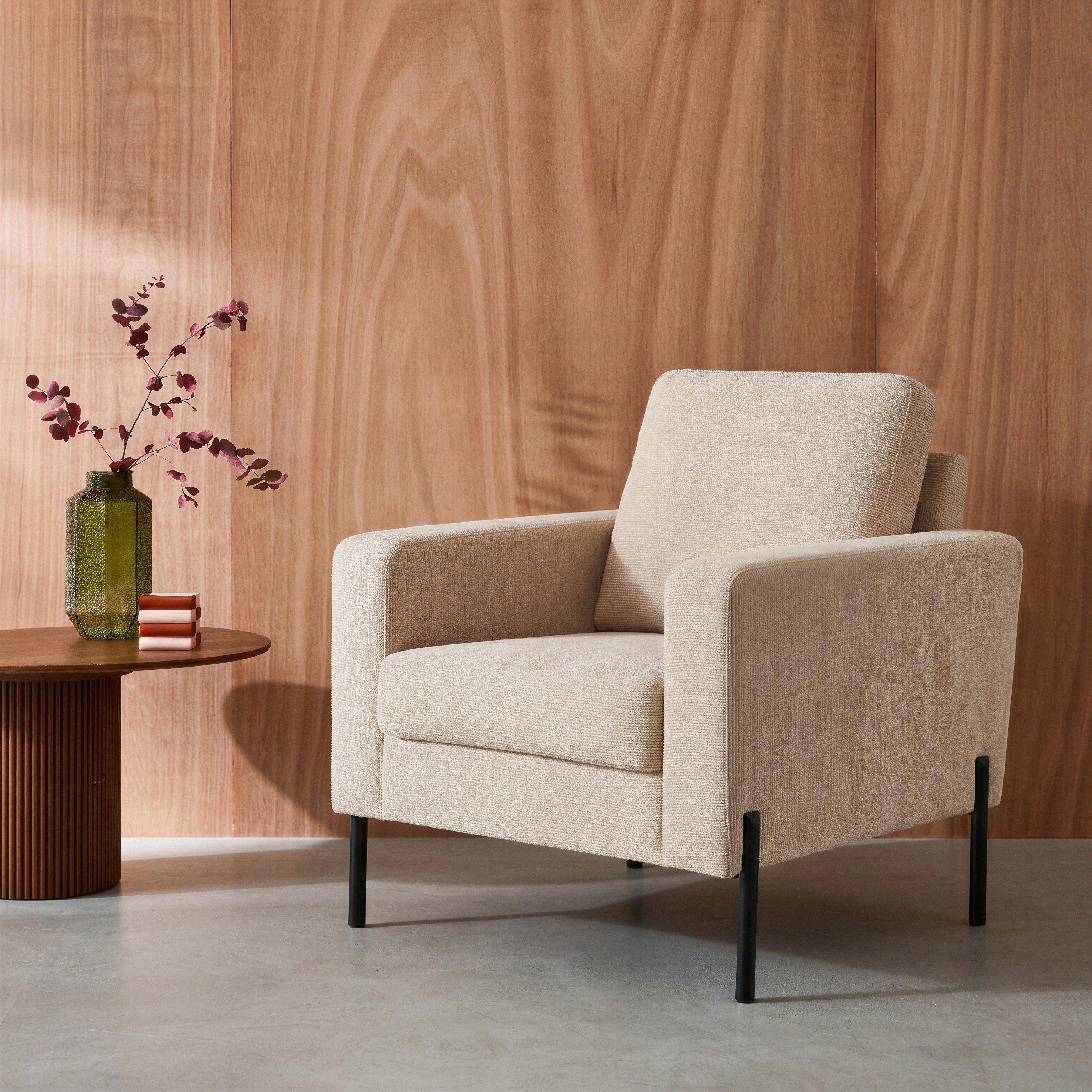 Sillón de pana y patas de metal, Bjorn pana, Beige, 78x77x70 cm,sweeek,Photo1