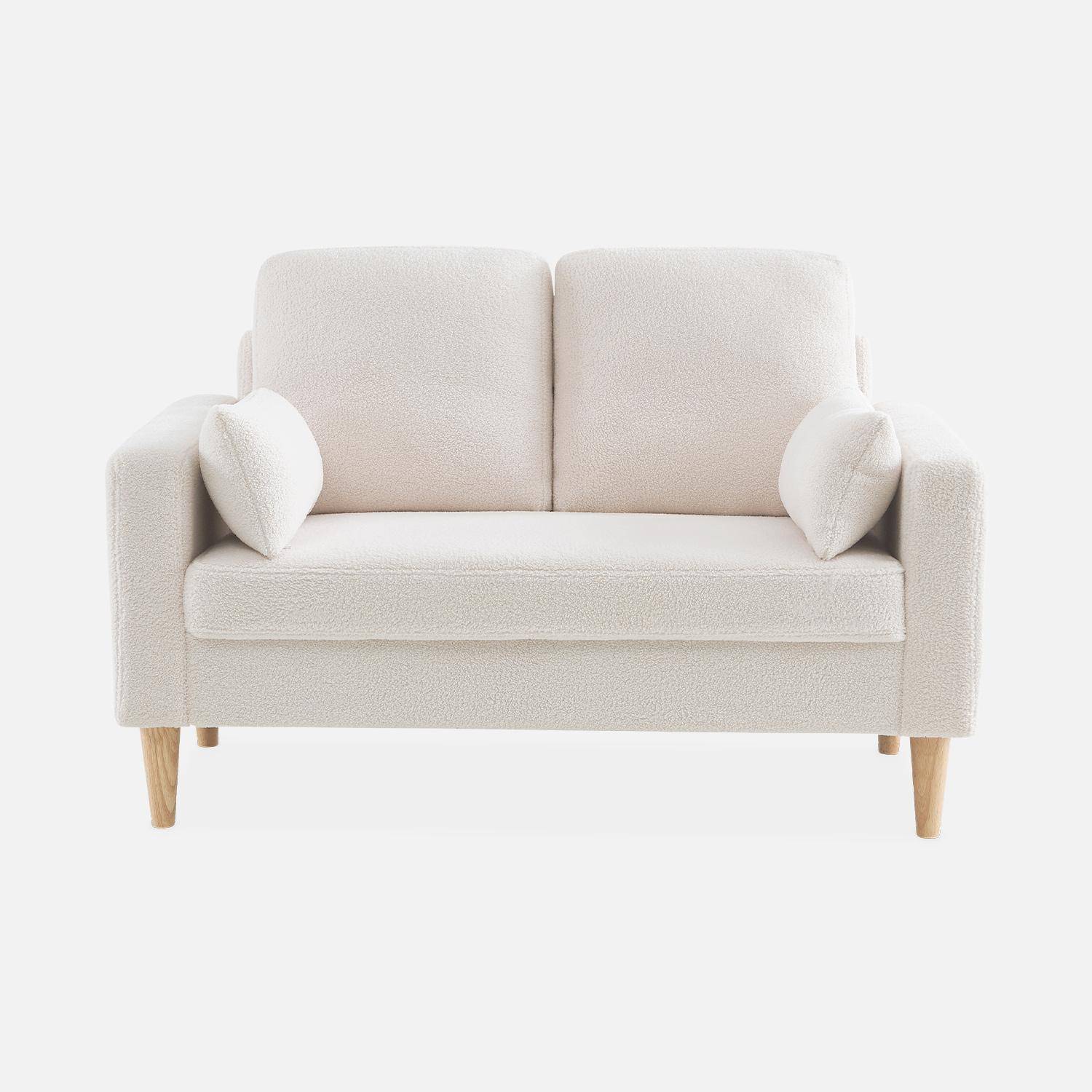 Sofá con rizos blancos, sofá recto de 2 plazas con patas de madera, estilo escandinavo   Photo4