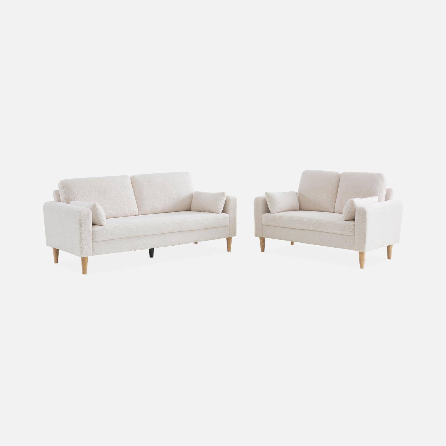 Tweezits sofa van wit boucléstof - Bjorn - 2-zits bank met houten poten, scandinavische stijl  ,sweeek,Photo6