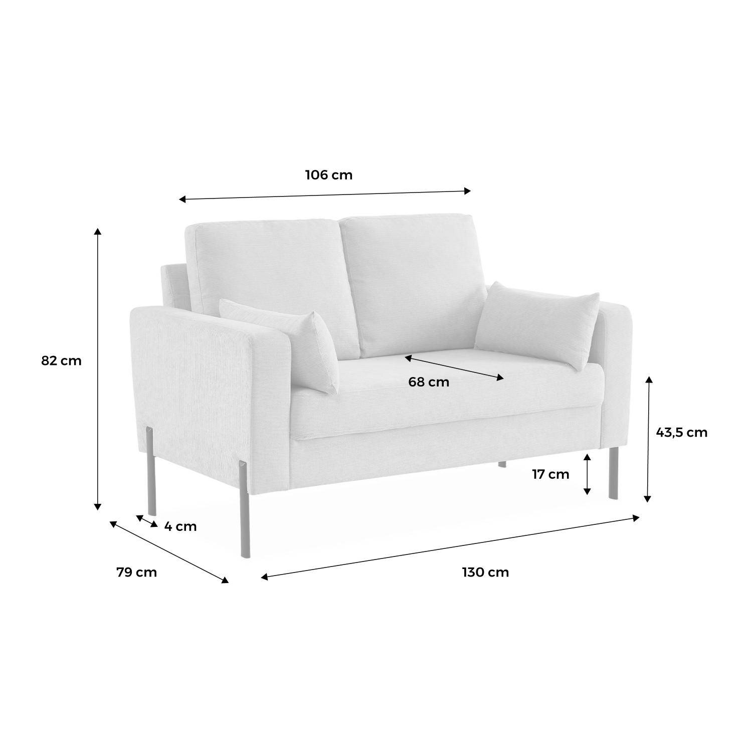 Tweezits sofa van beige corduroy - Bjorn - 2-zits bank met metalen poten, scandinavische stijl   Photo8