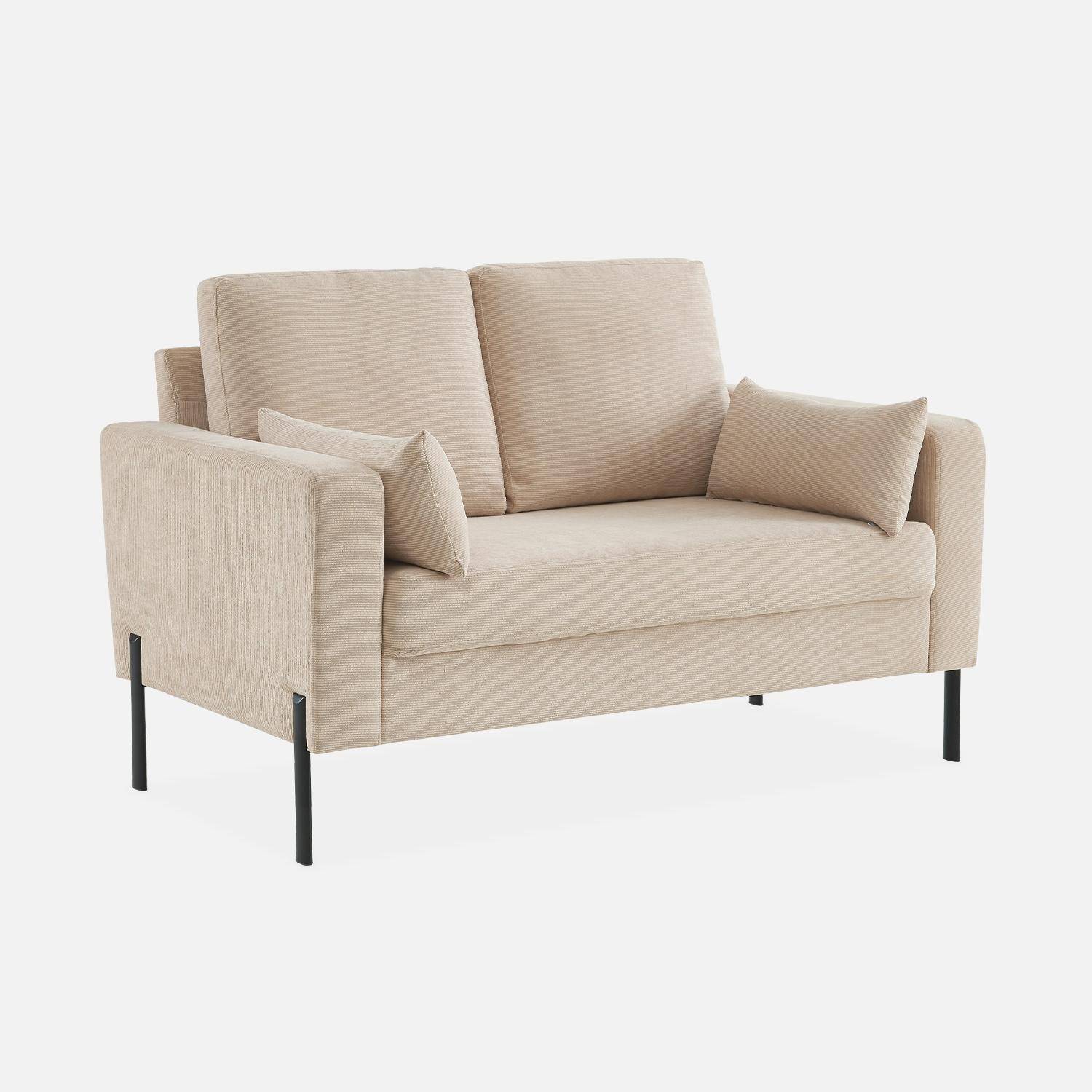 Tweezits sofa van beige corduroy - Bjorn - 2-zits bank met metalen poten, scandinavische stijl   Photo4