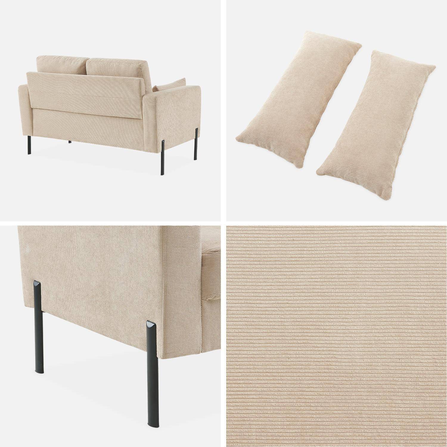 Tweezits sofa van beige corduroy - Bjorn - 2-zits bank met metalen poten, scandinavische stijl  ,sweeek,Photo6
